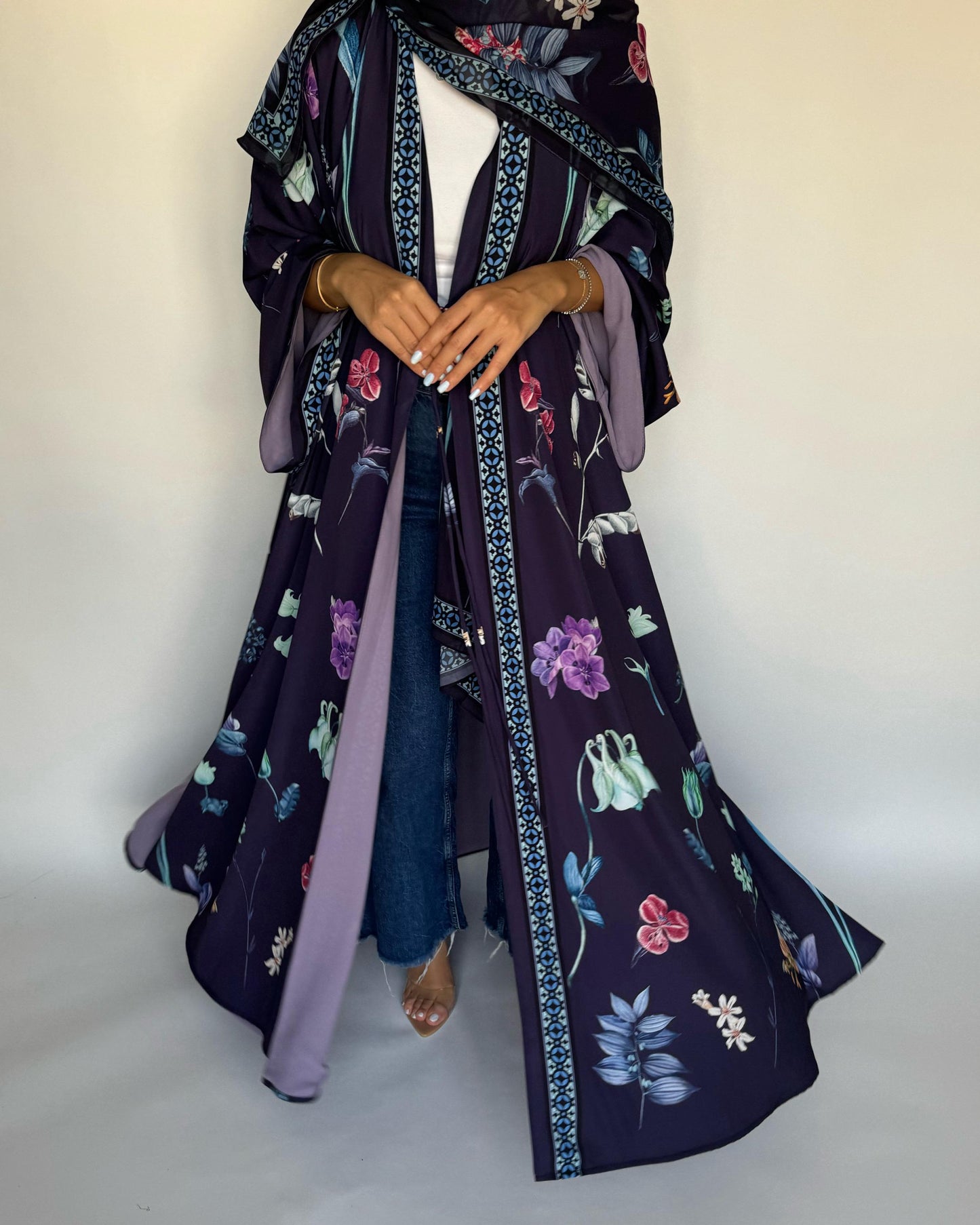 A444 - Purple A-Cut Flower Summery Daily Abaya