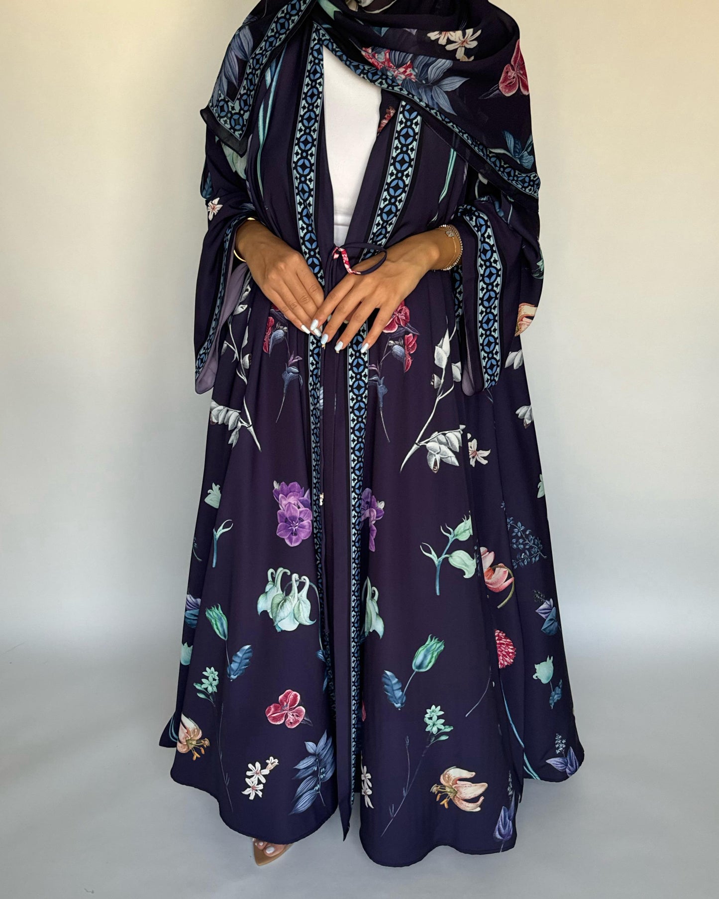 A444 - Purple A-Cut Flower Summery Daily Abaya