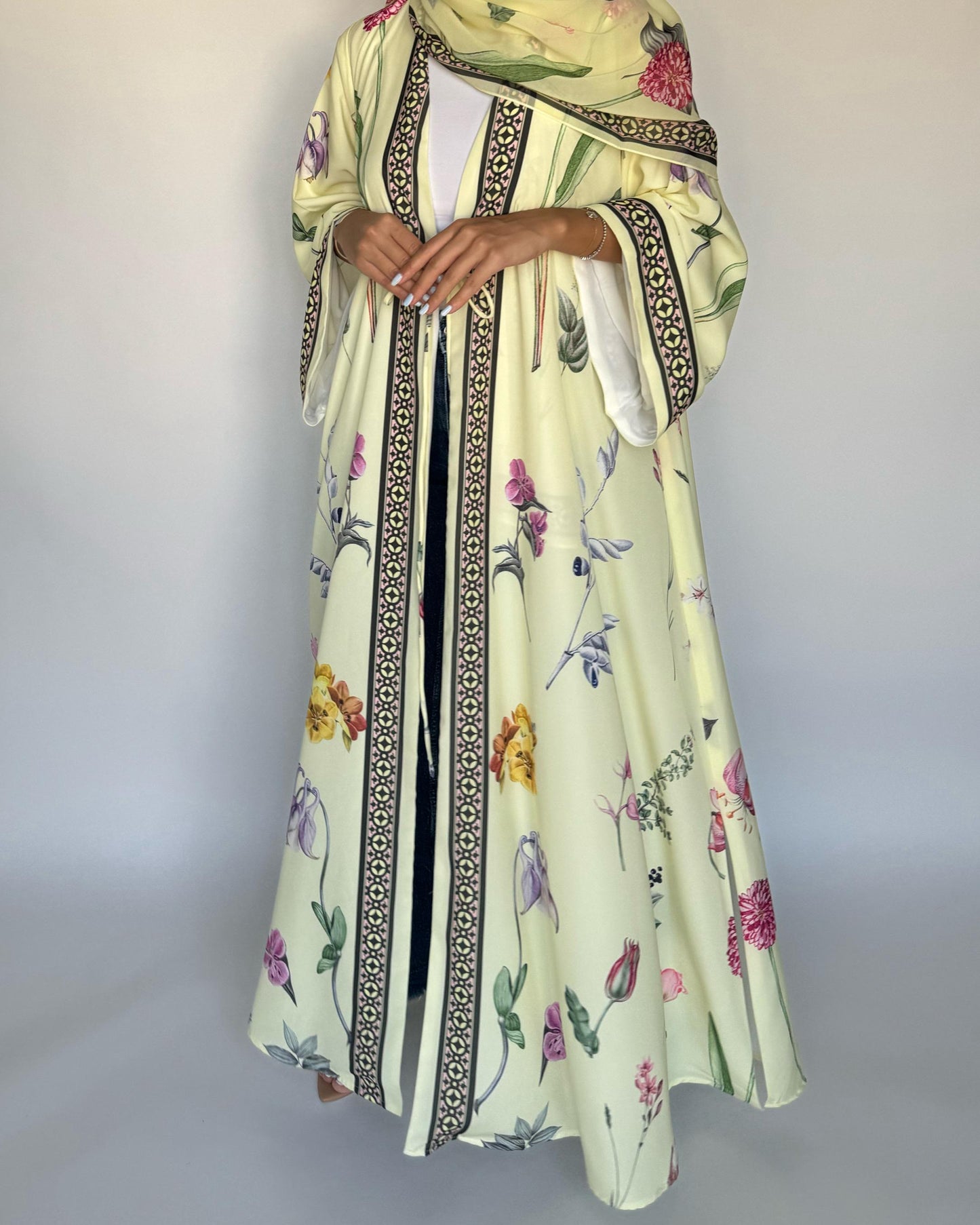 A443 - Baby Yellow A-Cut Flower Summery Daily Abaya