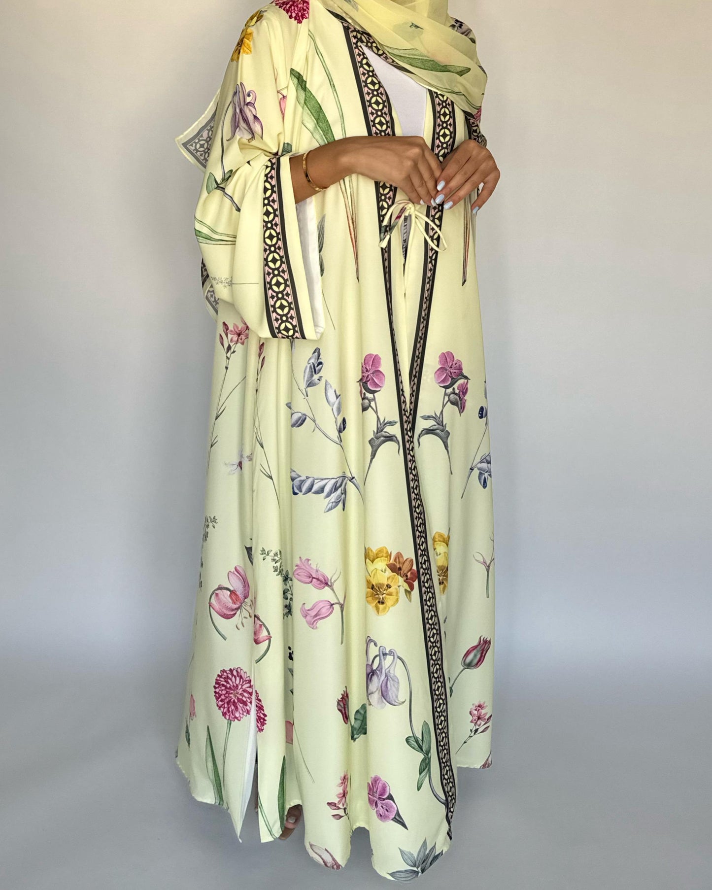 A443 - Baby Yellow A-Cut Flower Summery Daily Abaya
