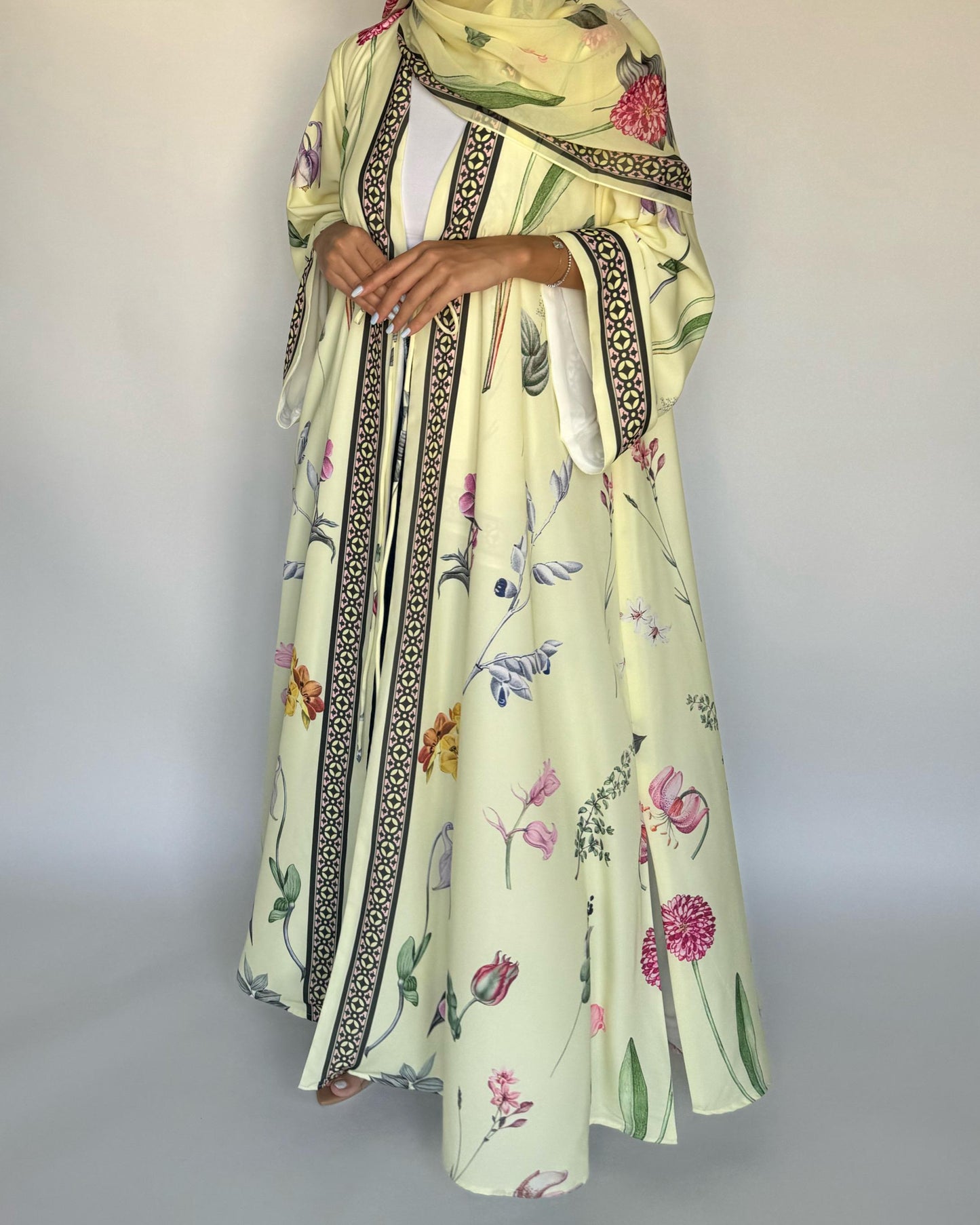 A443 - Baby Yellow A-Cut Flower Summery Daily Abaya
