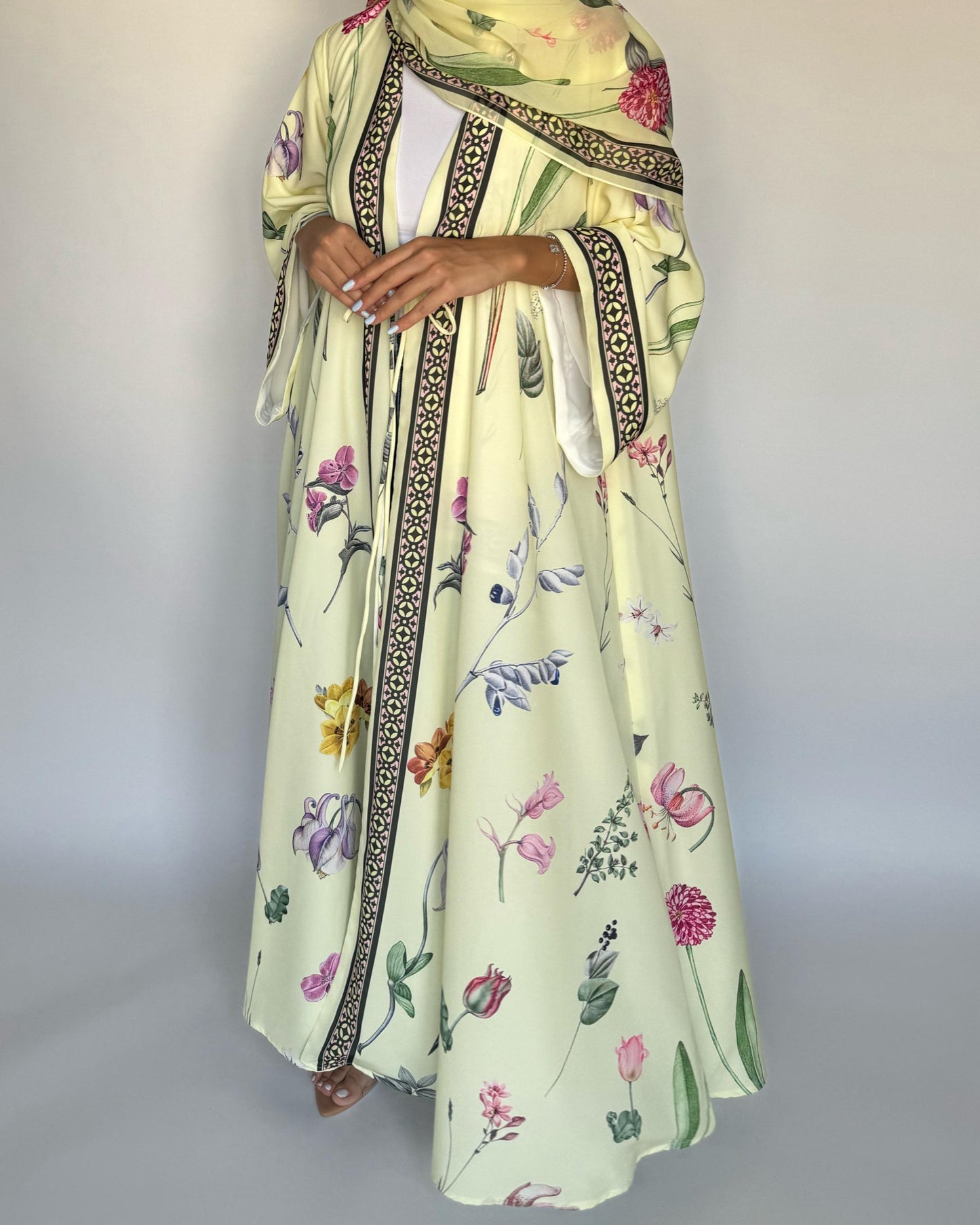 A443 - Baby Yellow A-Cut Flower Summery Daily Abaya