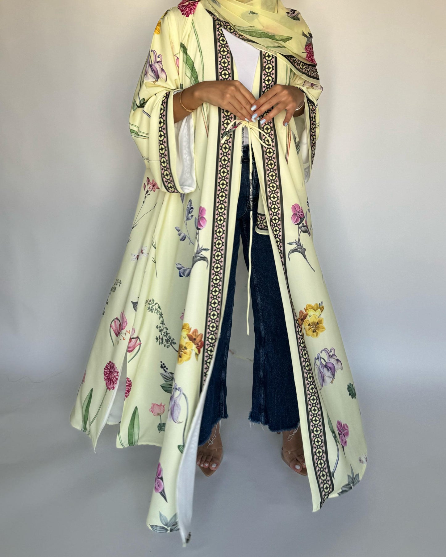 A443 - Baby Yellow A-Cut Flower Summery Daily Abaya