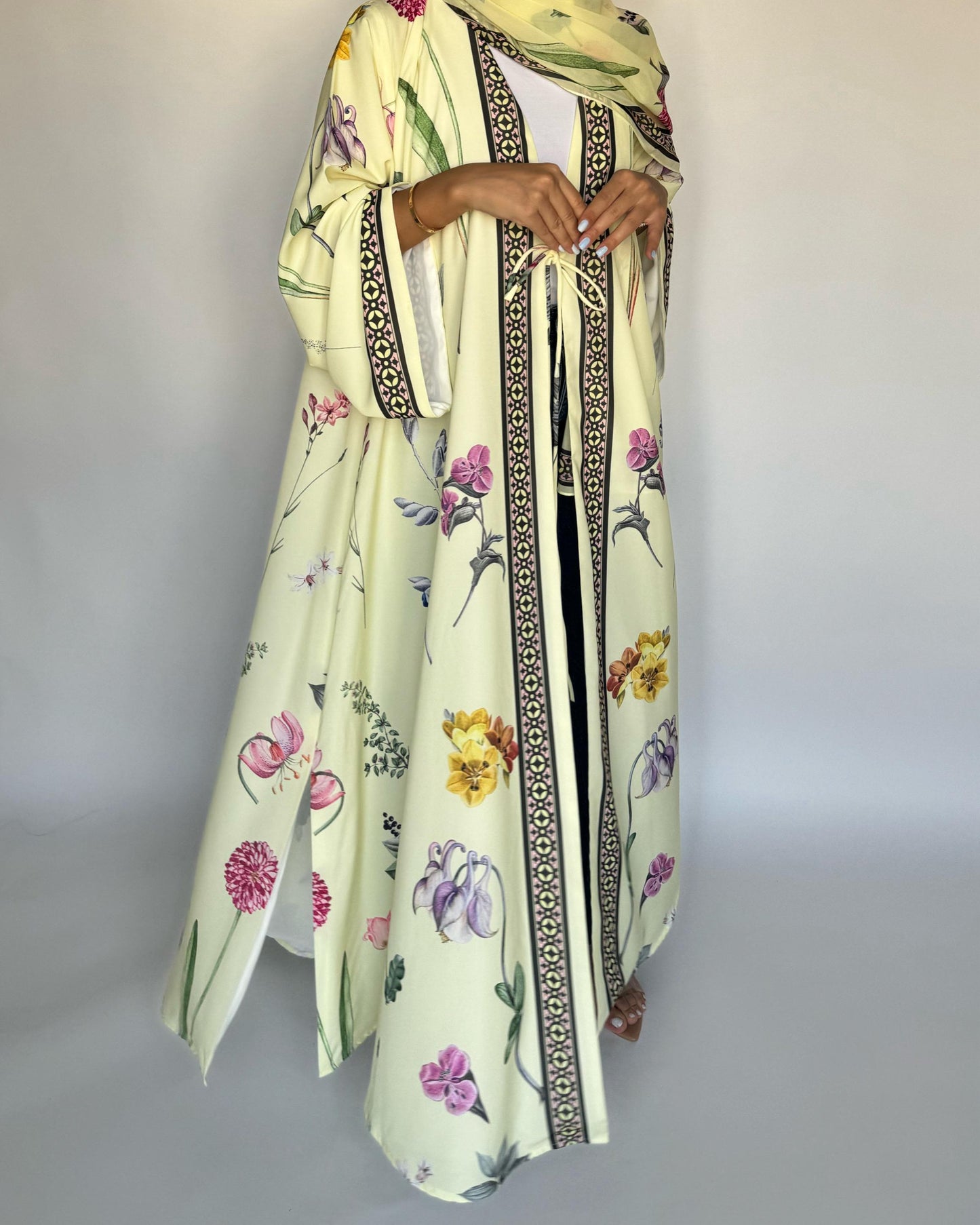 A443 - Baby Yellow A-Cut Flower Summery Daily Abaya