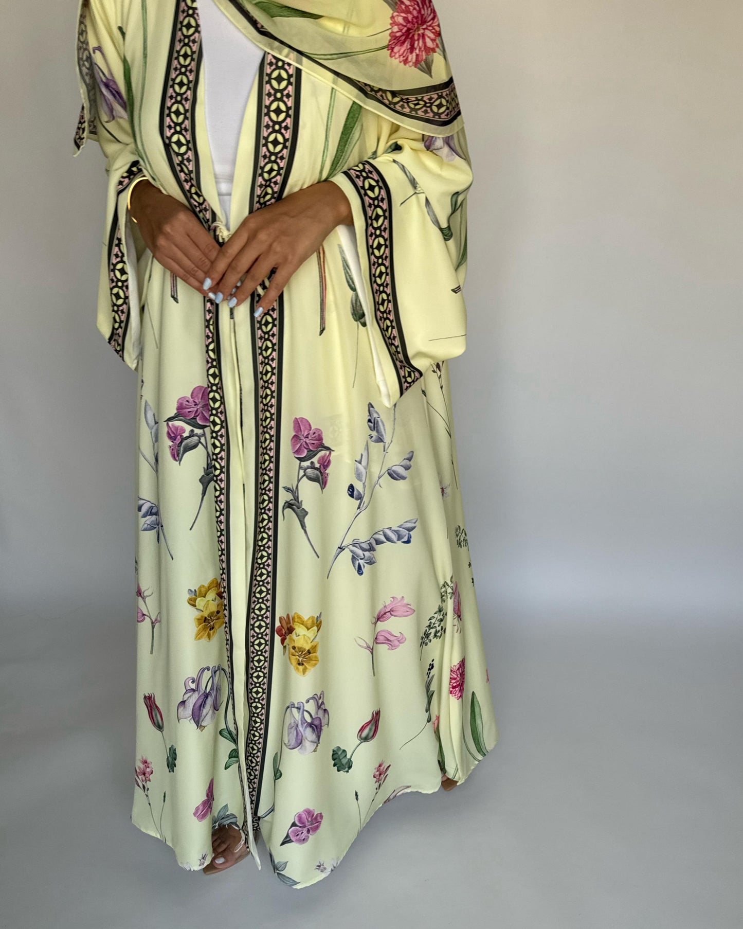 A443 - Baby Yellow A-Cut Flower Summery Daily Abaya
