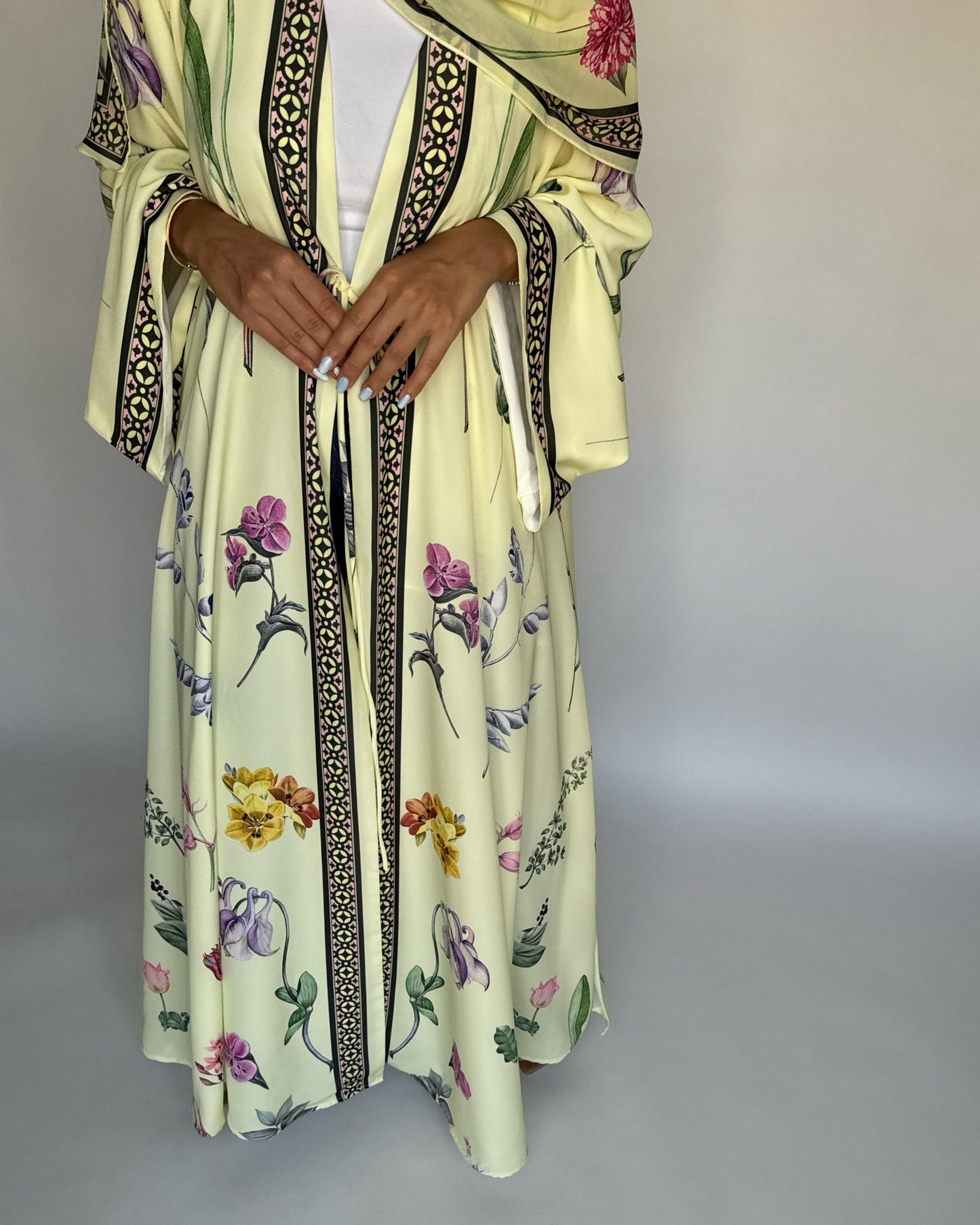 A443 - Baby Yellow A-Cut Flower Summery Daily Abaya