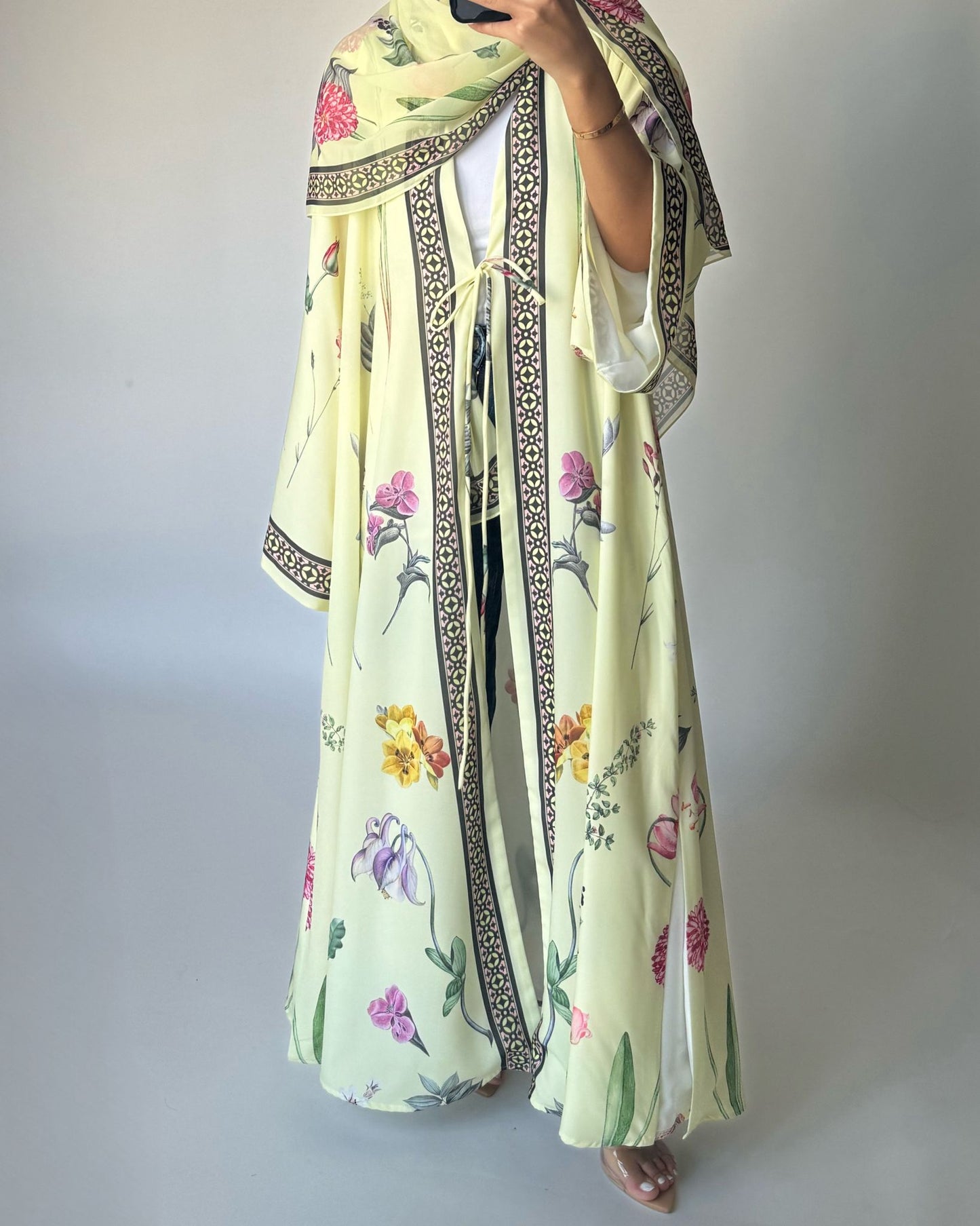 A443 - Baby Yellow A-Cut Flower Summery Daily Abaya