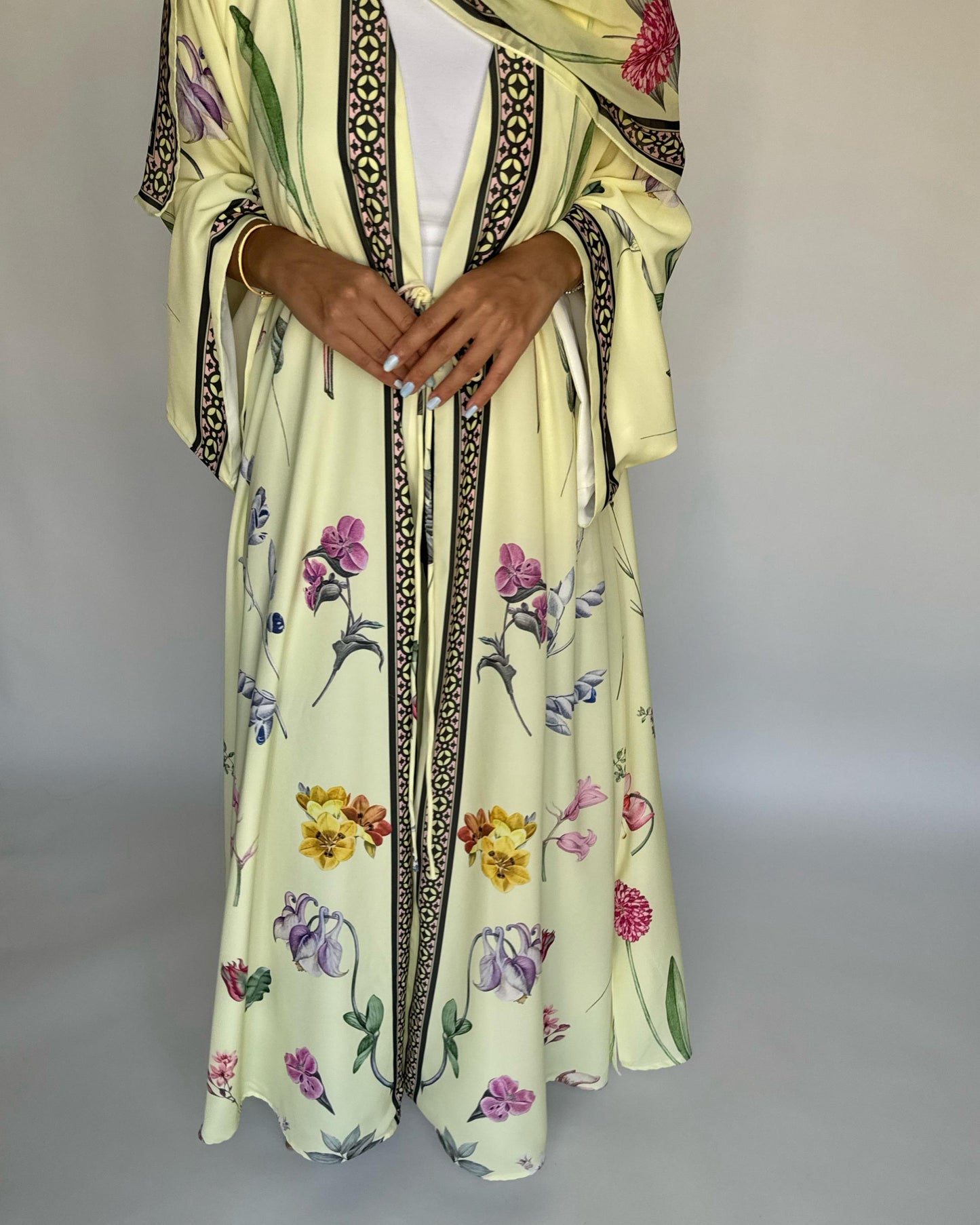 A443 - Baby Yellow A-Cut Flower Summery Daily Abaya