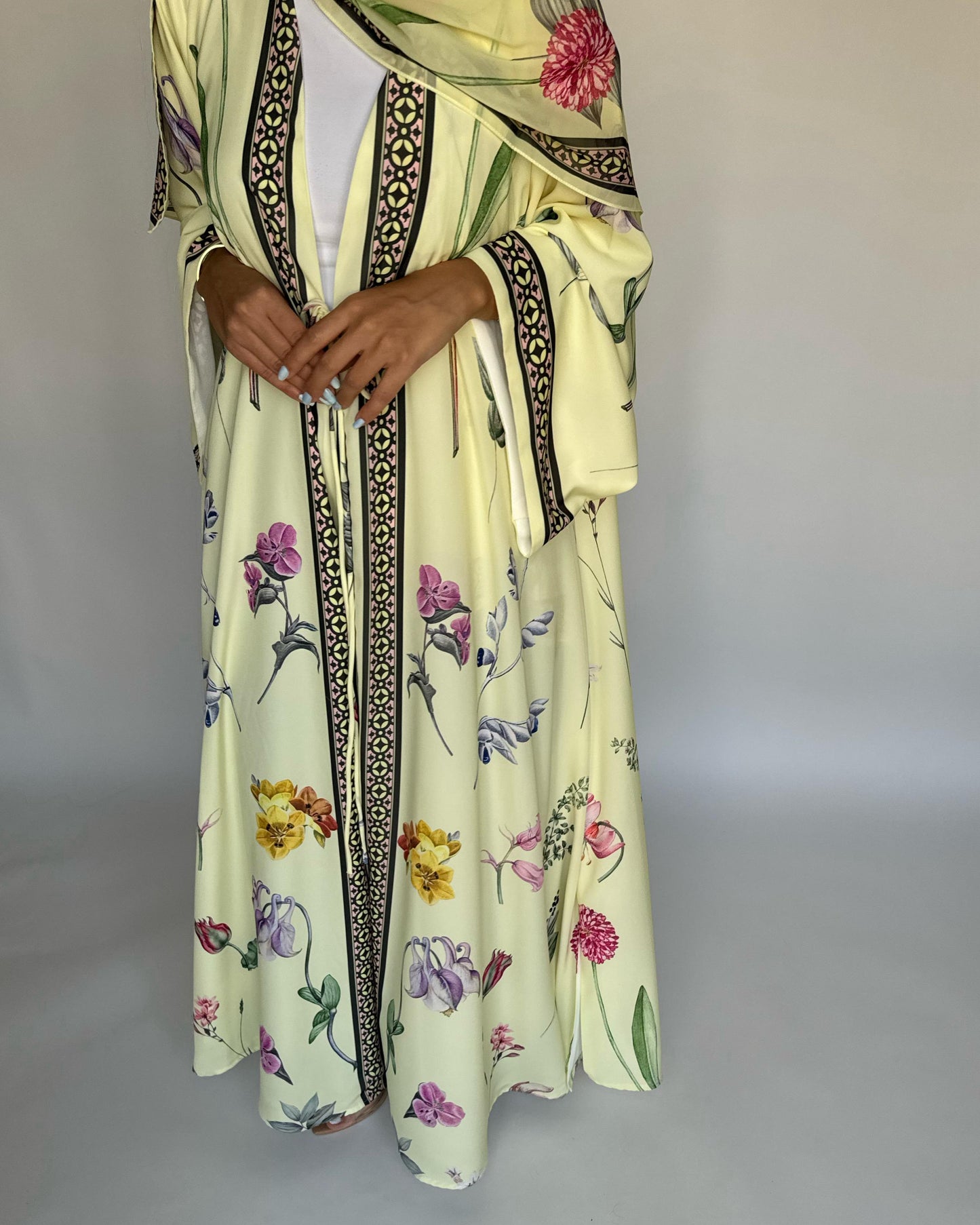 A443 - Baby Yellow A-Cut Flower Summery Daily Abaya