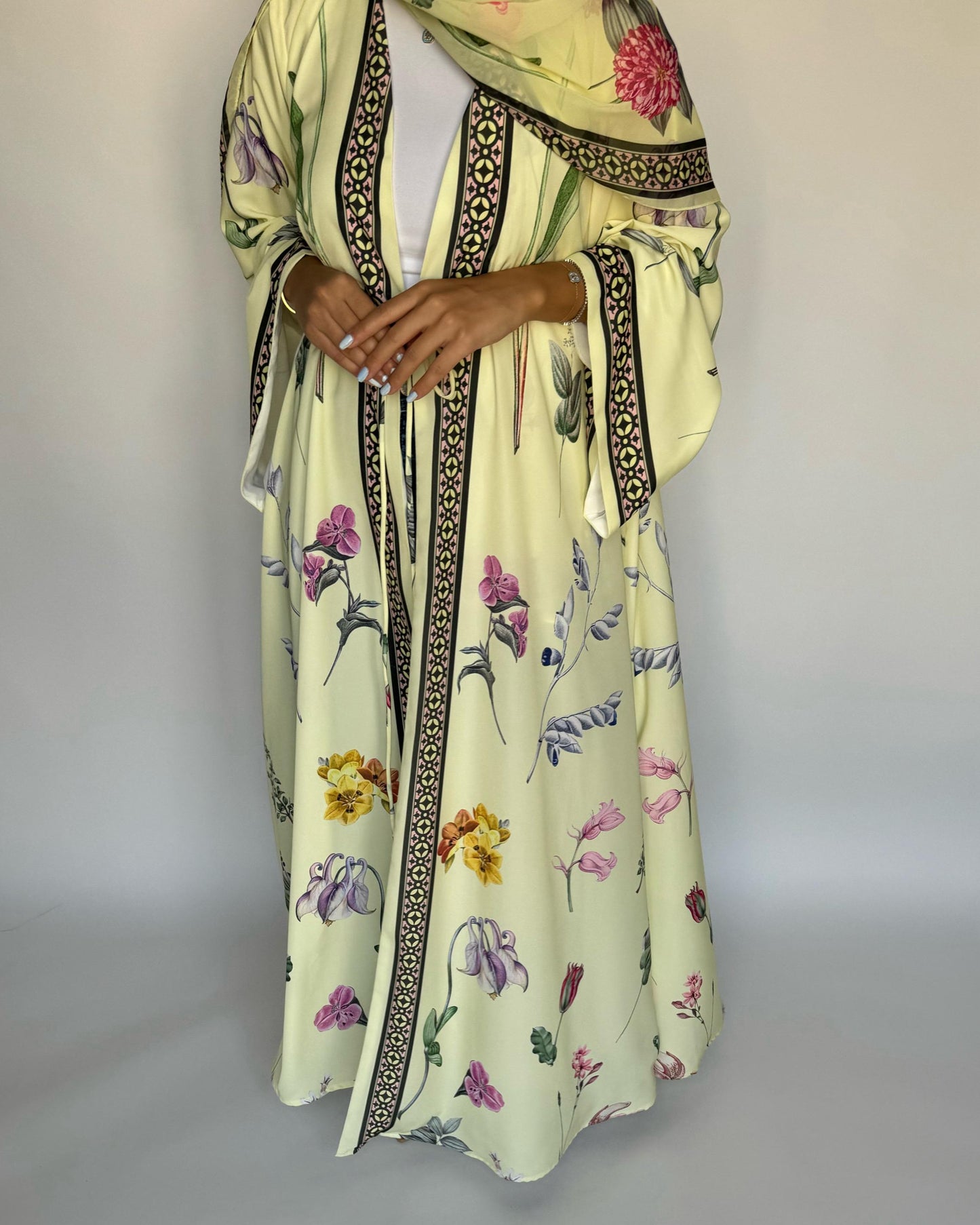 A443 - Baby Yellow A-Cut Flower Summery Daily Abaya
