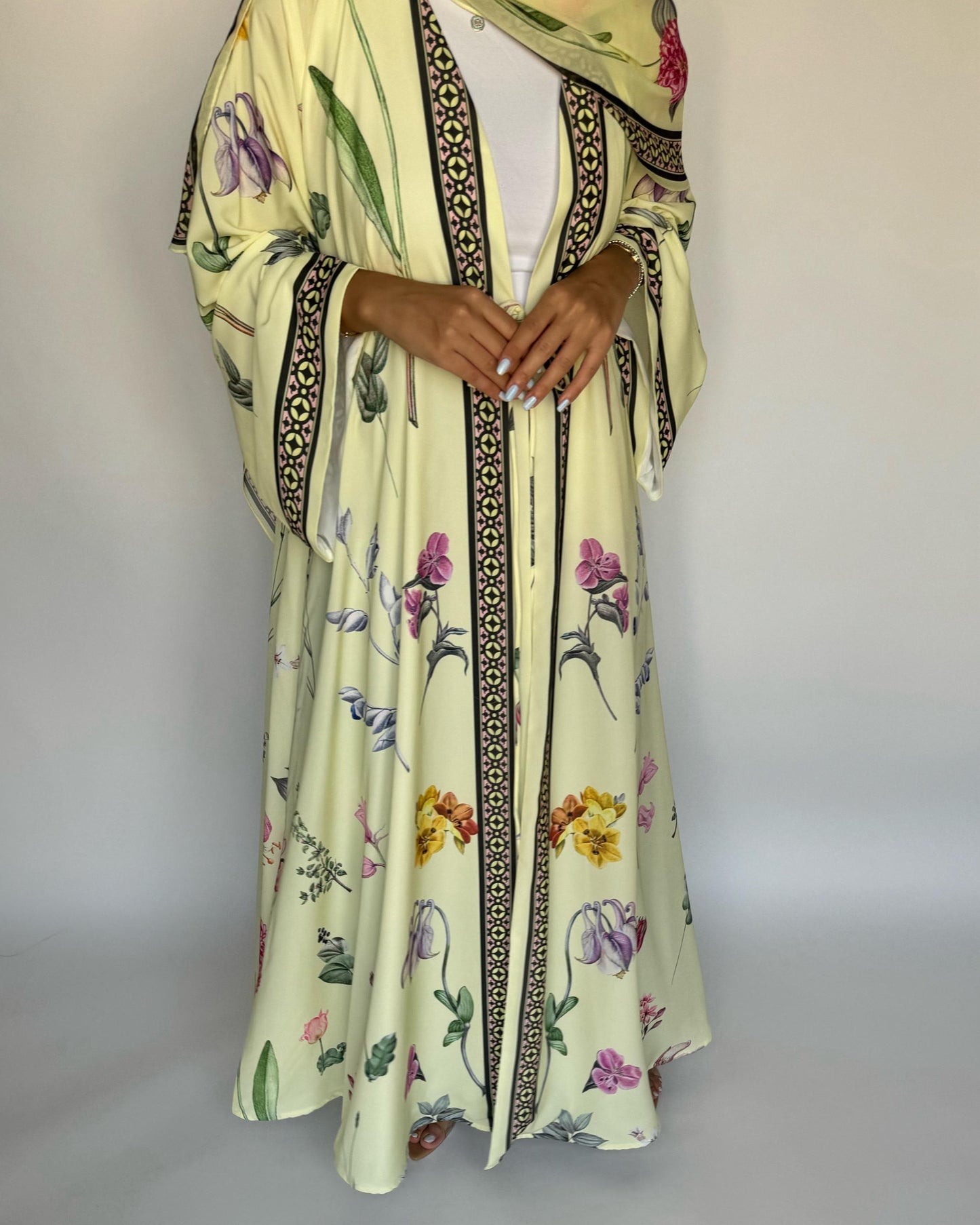 A443 - Baby Yellow A-Cut Flower Summery Daily Abaya
