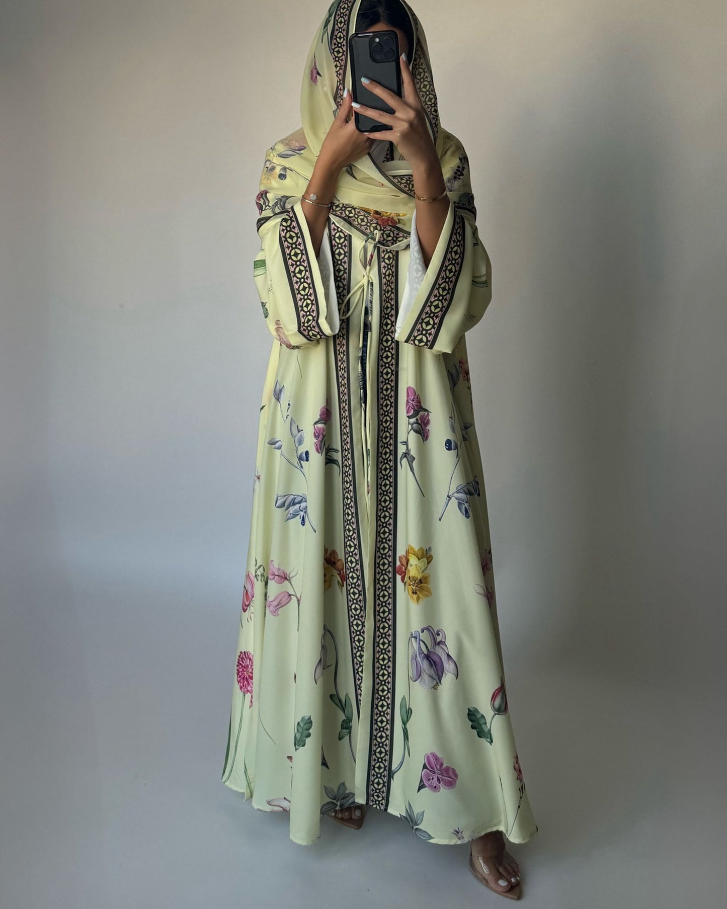 A443 - Baby Yellow A-Cut Flower Summery Daily Abaya
