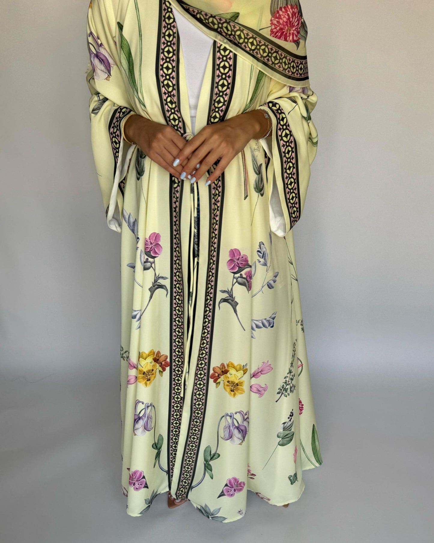 A443 - Baby Yellow A-Cut Flower Summery Daily Abaya