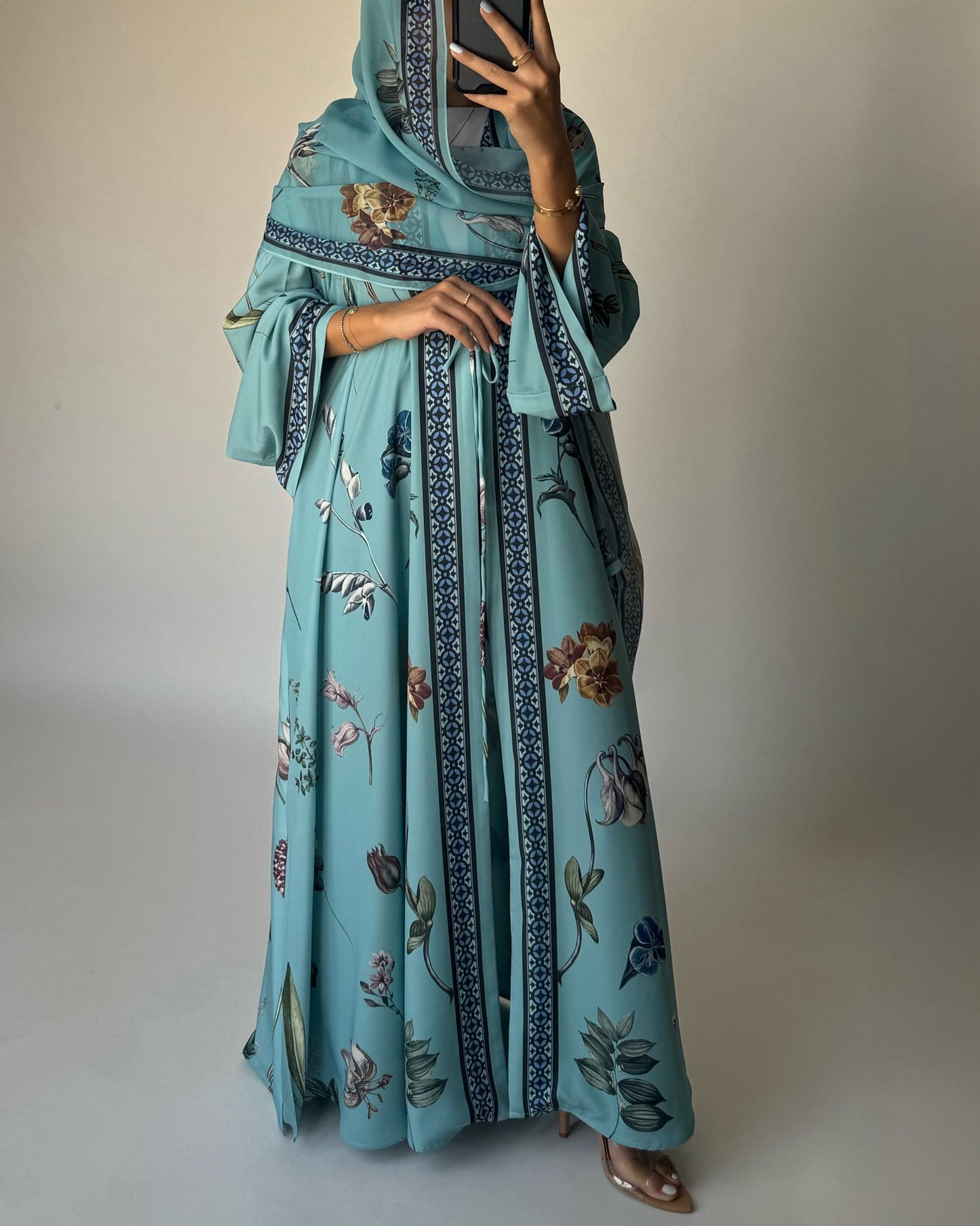A442 - Blue A-Cut Flower Summery Daily Abaya