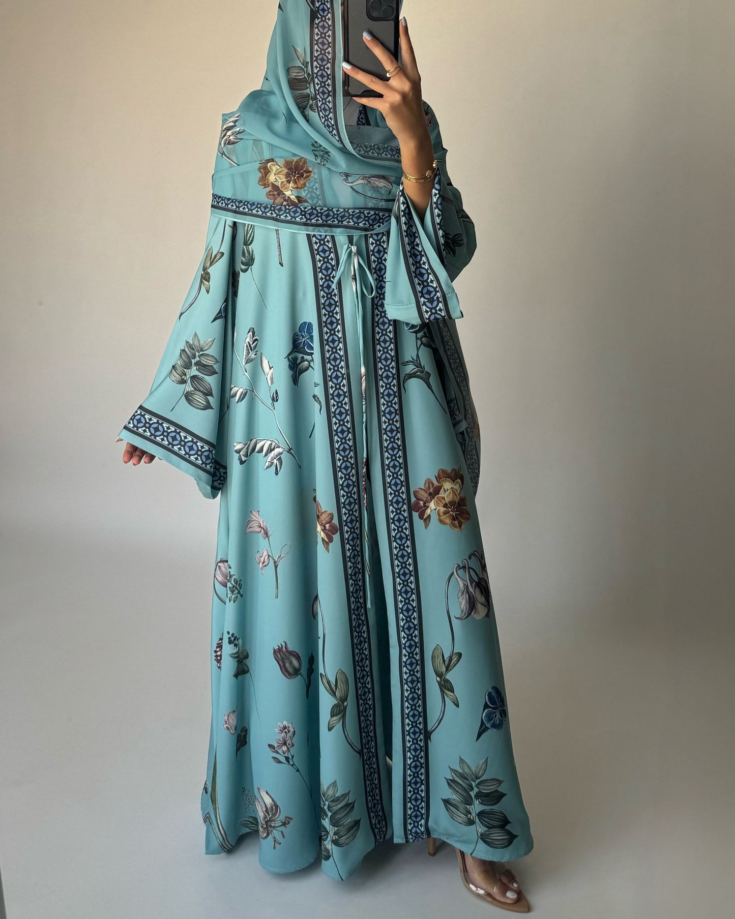 A442 - Blue A-Cut Flower Summery Daily Abaya
