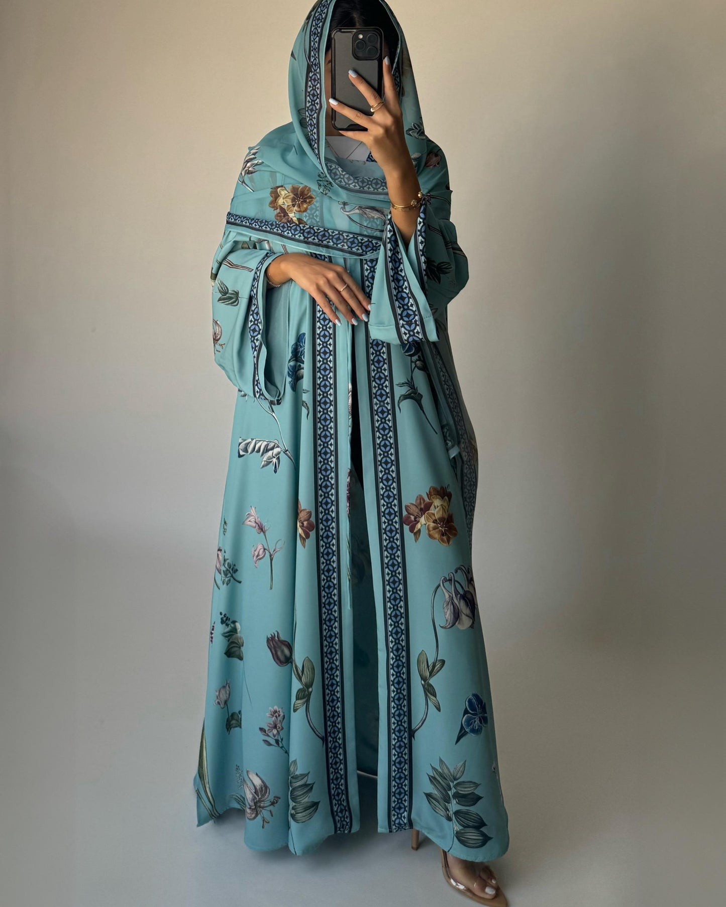A442 - Blue A-Cut Flower Summery Daily Abaya