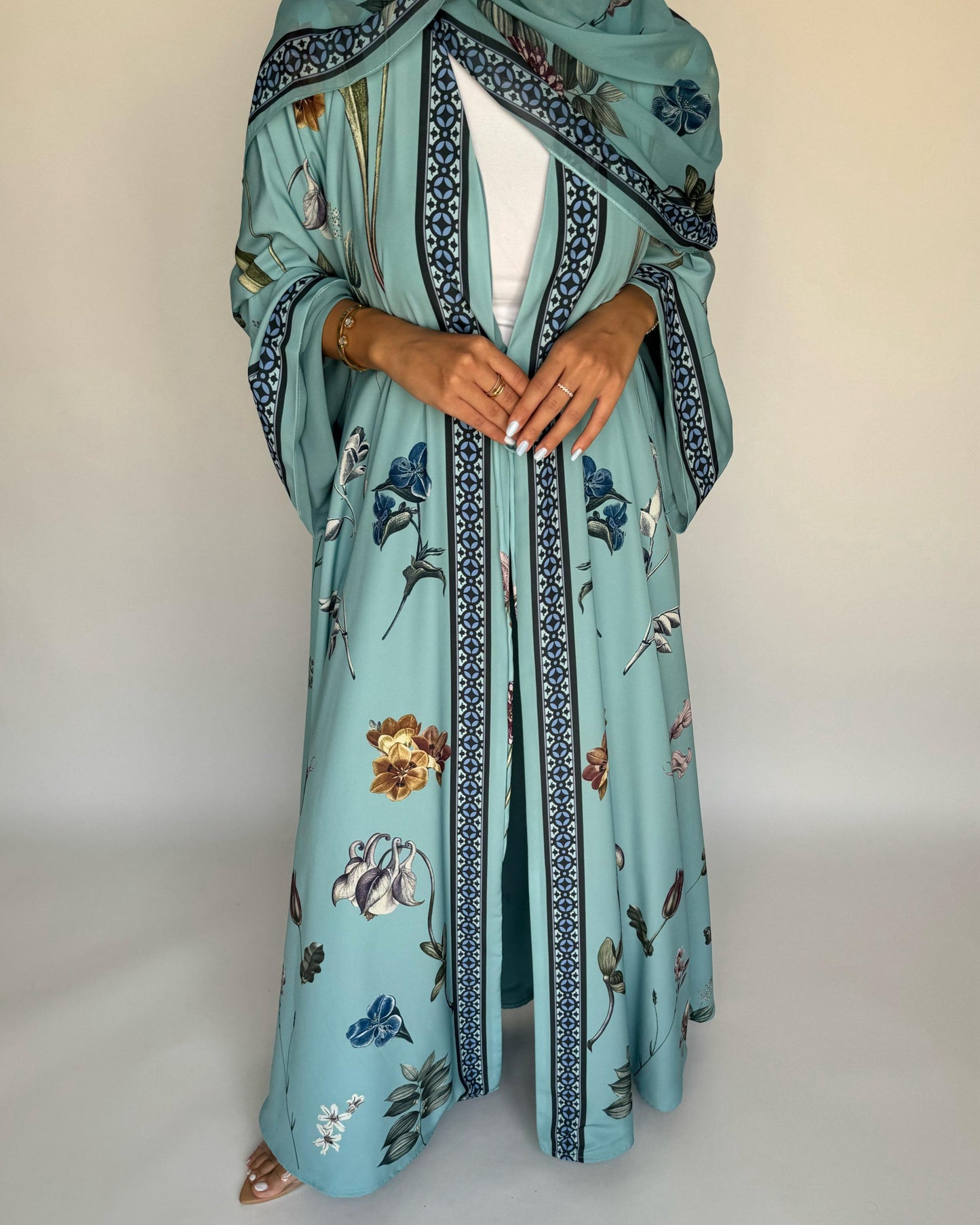 A442 - Blue A-Cut Flower Summery Daily Abaya