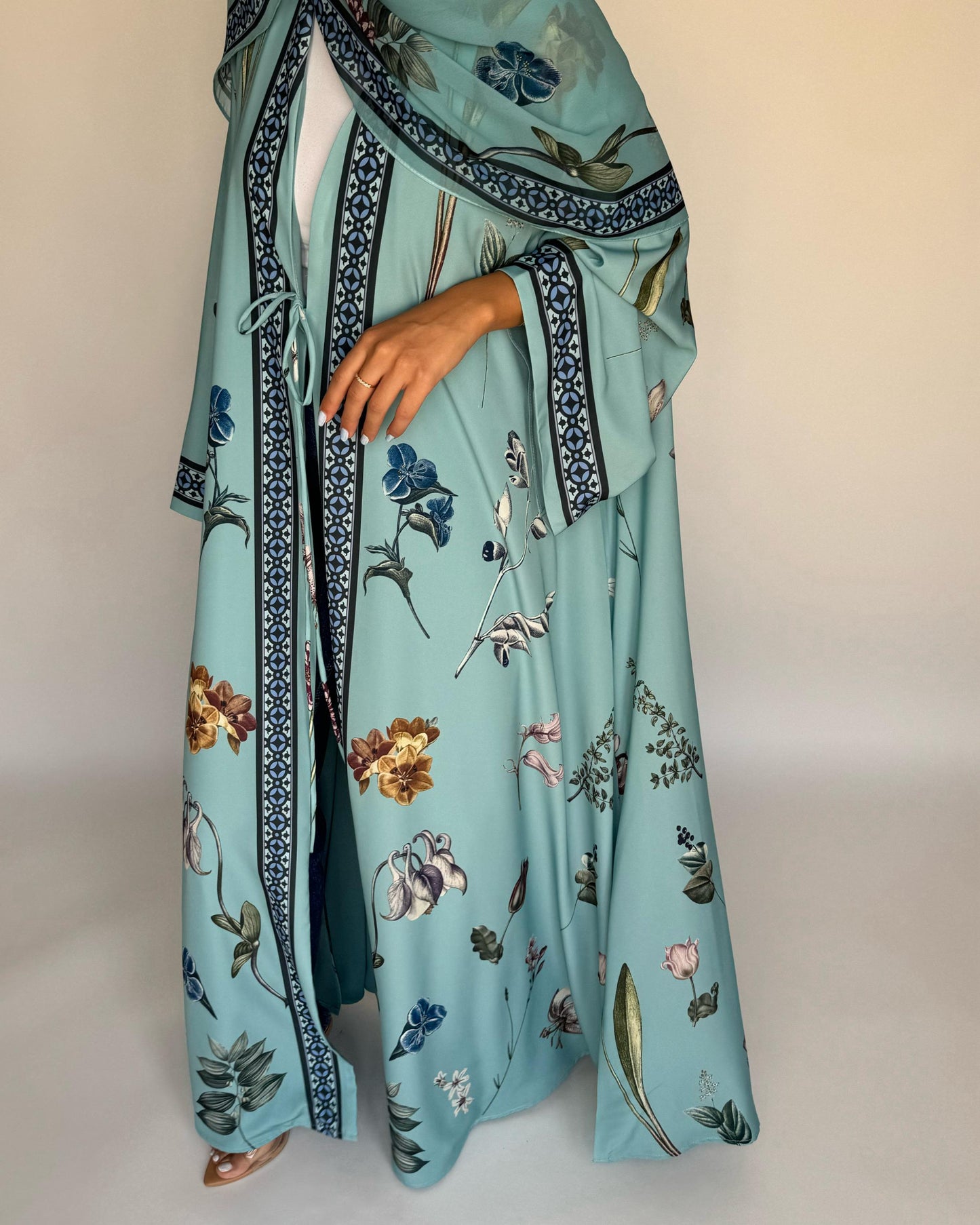 A442 - Blue A-Cut Flower Summery Daily Abaya