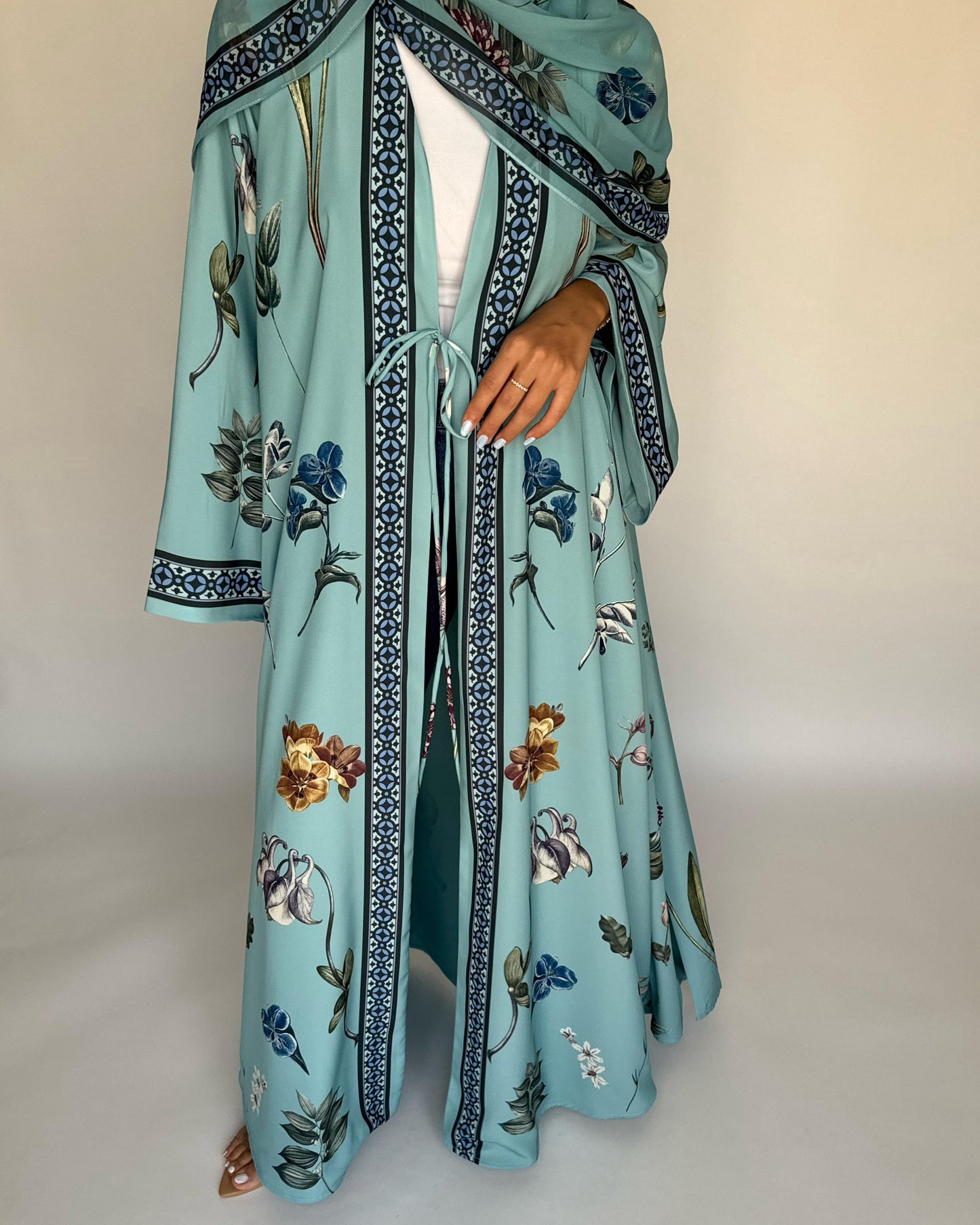 A442 - Blue A-Cut Flower Summery Daily Abaya