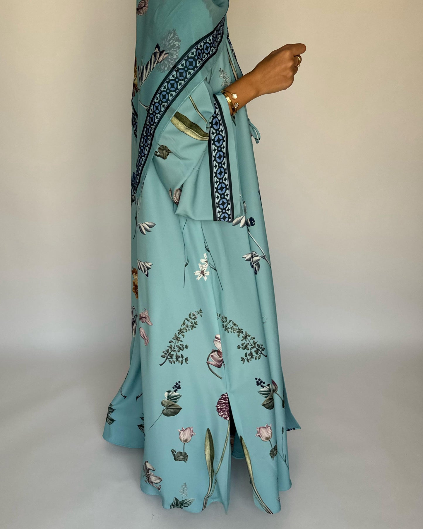 A442 - Blue A-Cut Flower Summery Daily Abaya
