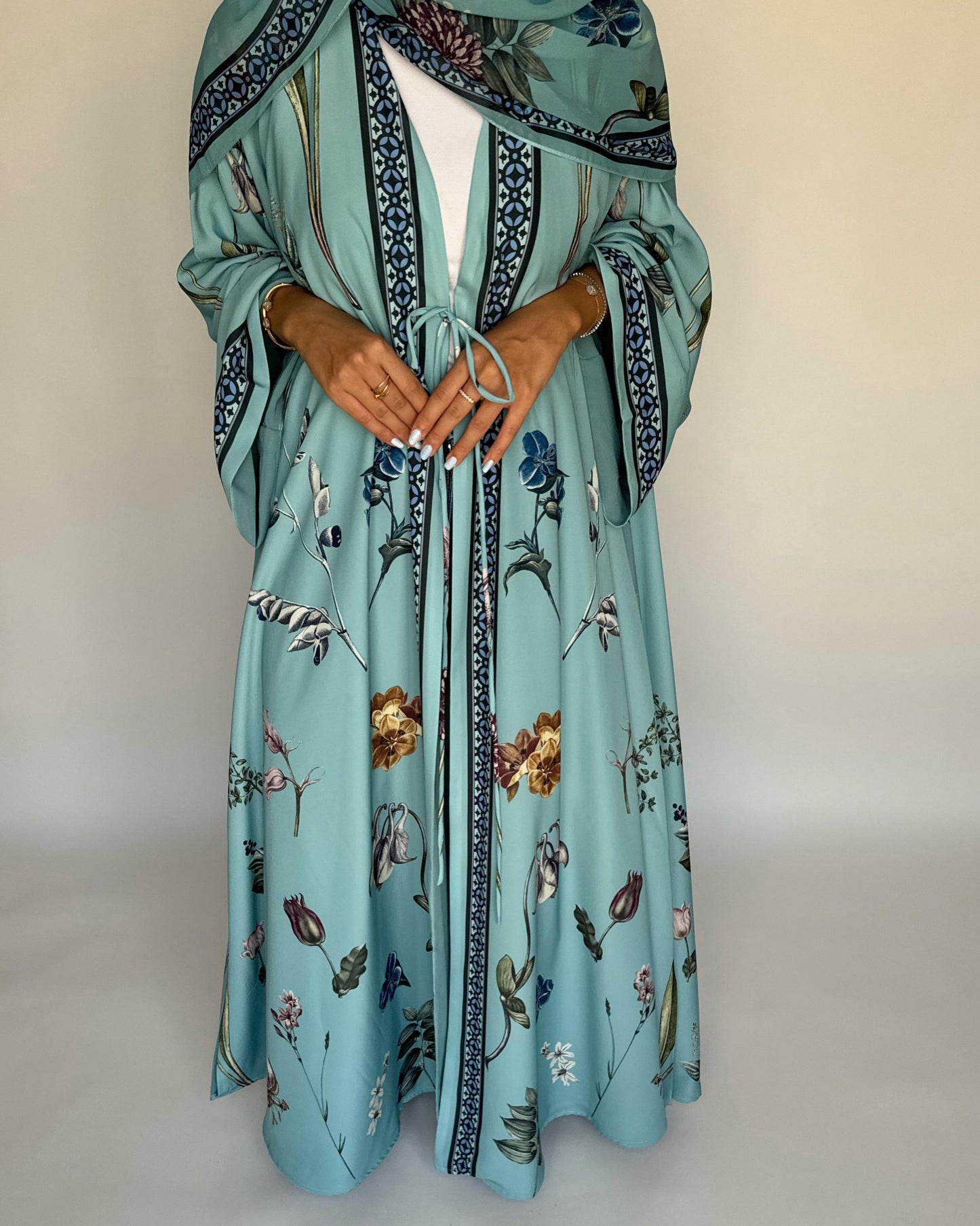 A442 - Blue A-Cut Flower Summery Daily Abaya