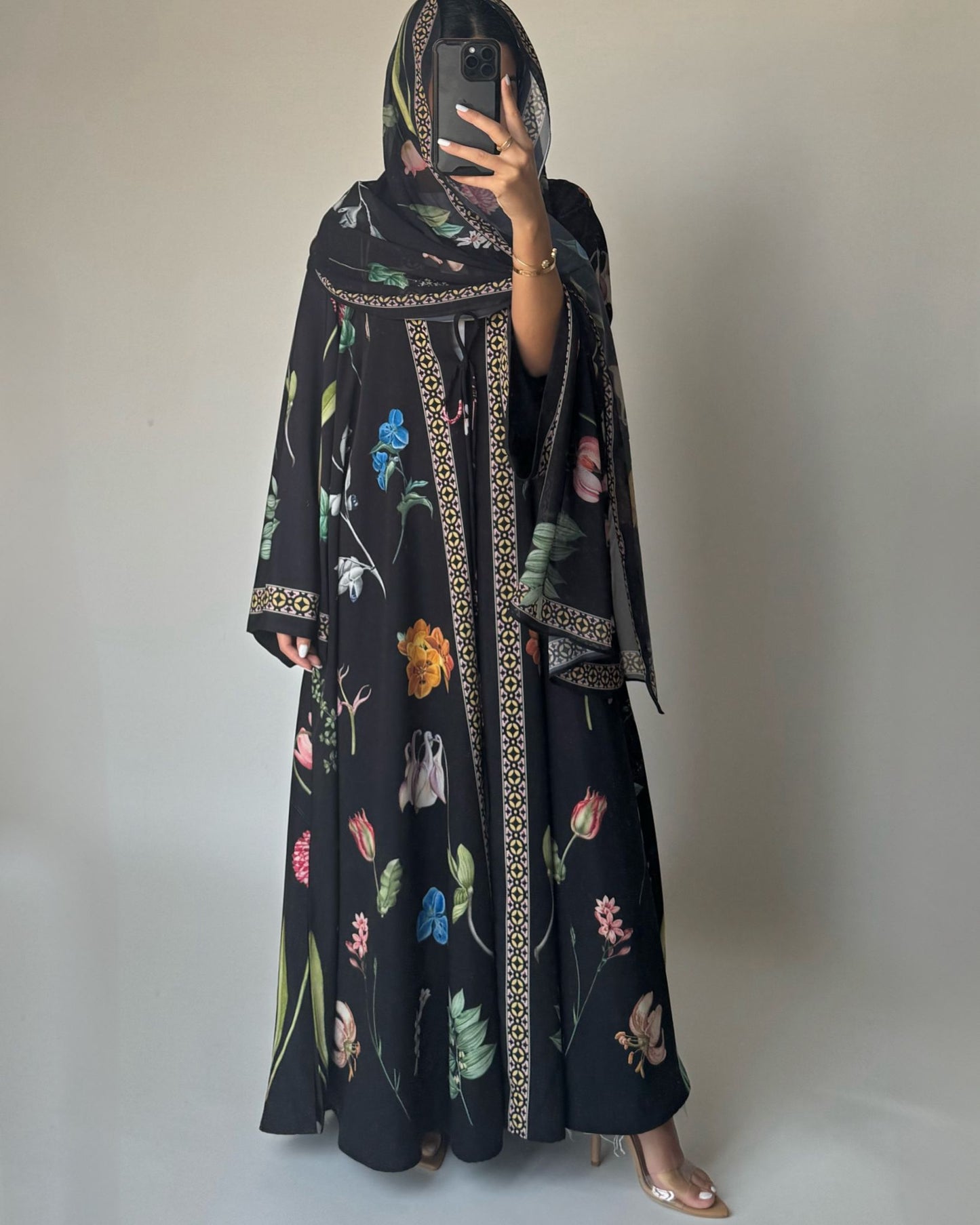 A446 - Black A-Cut Flower Summery Daily Abaya