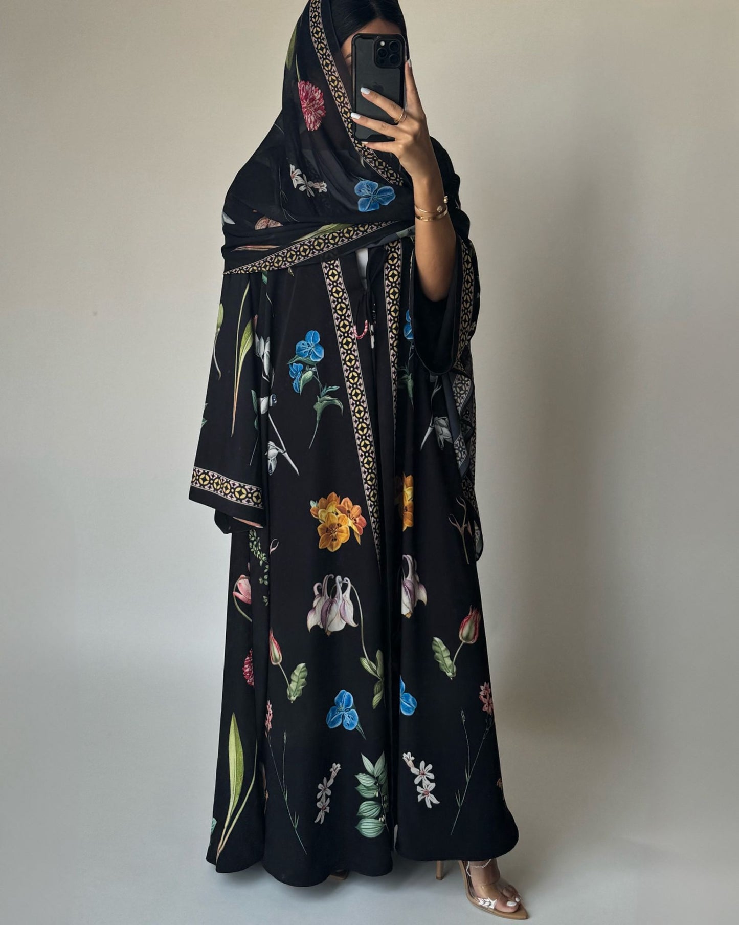 A446 - Black A-Cut Flower Summery Daily Abaya