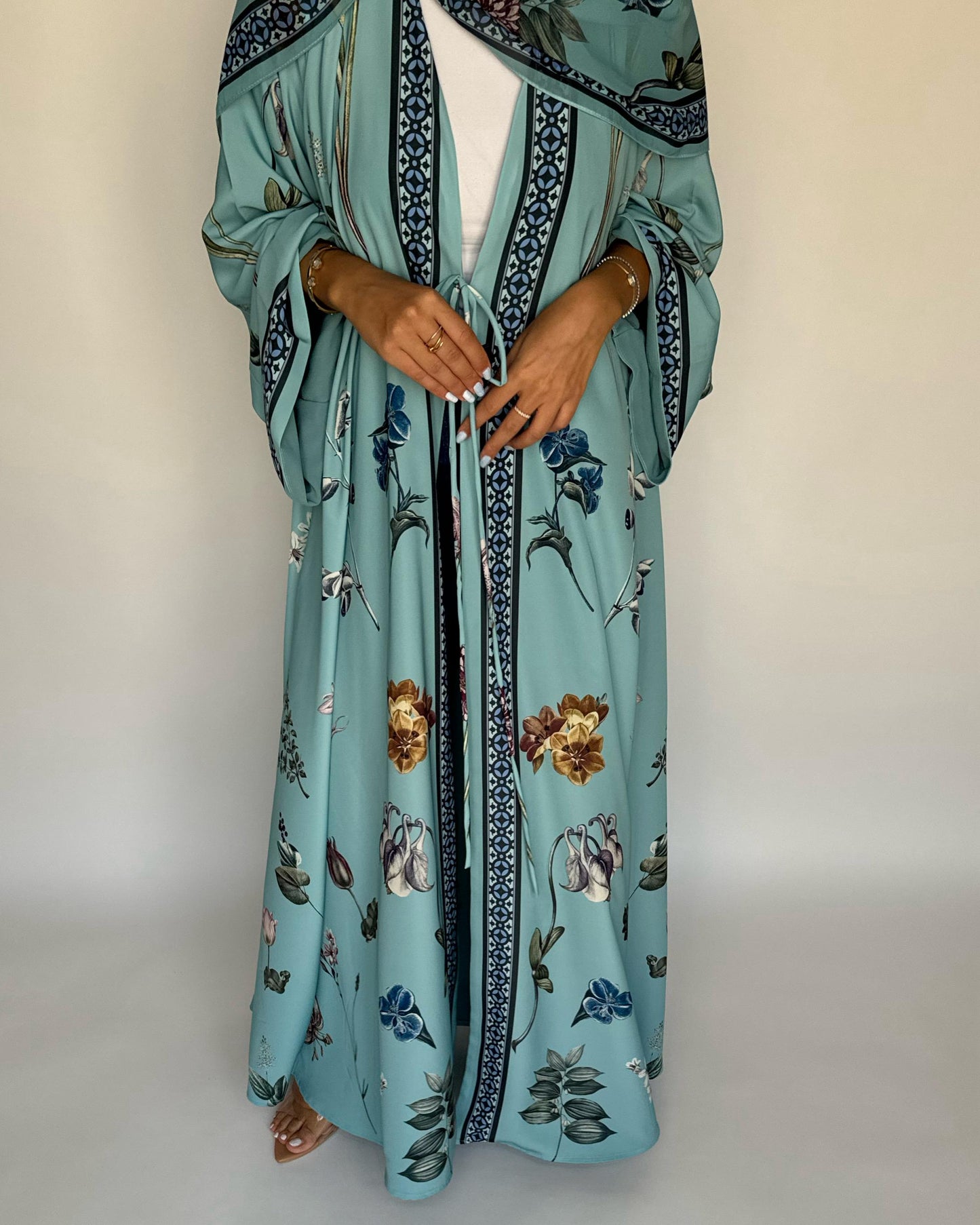A442 - Blue A-Cut Flower Summery Daily Abaya