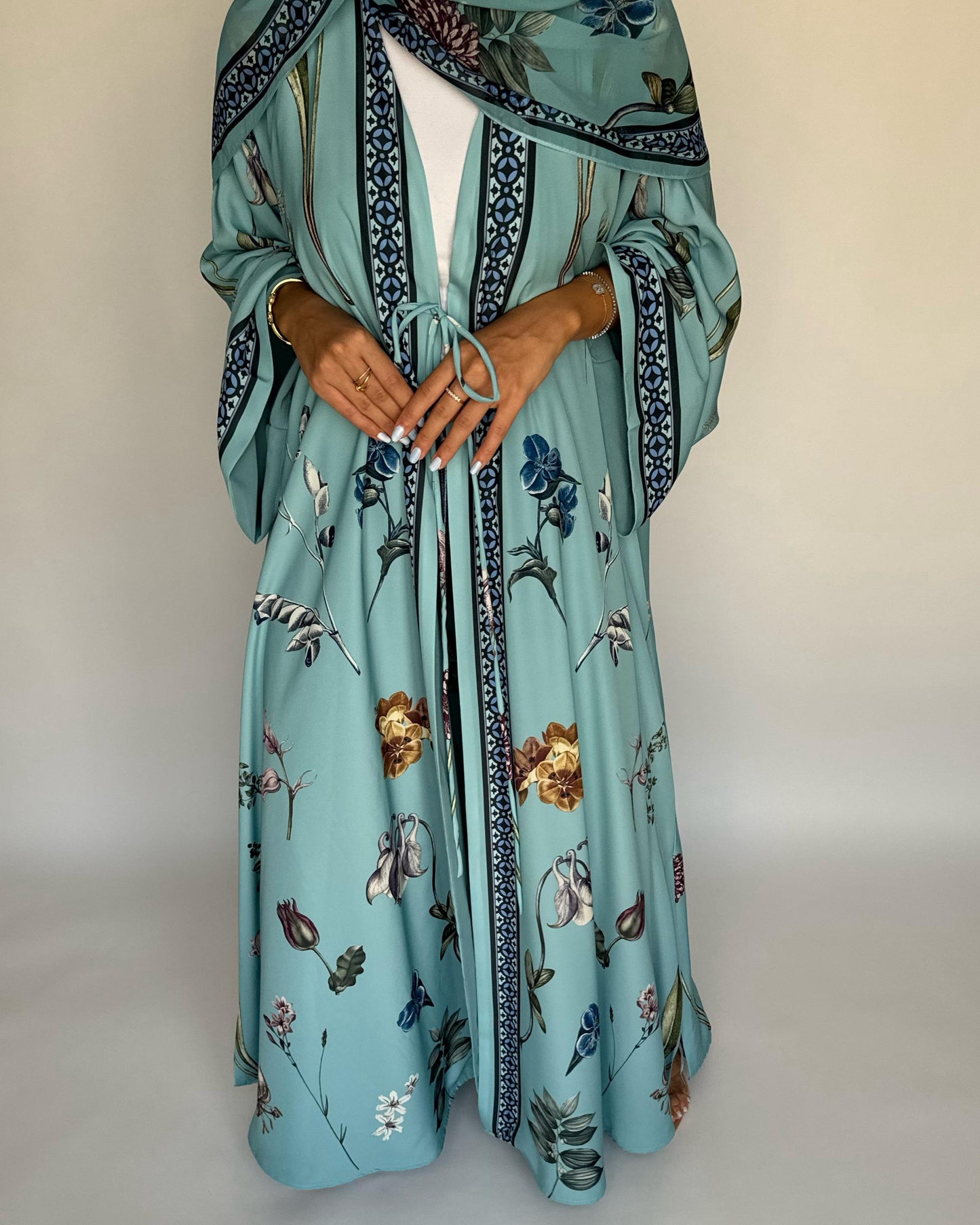 A442 - Blue A-Cut Flower Summery Daily Abaya