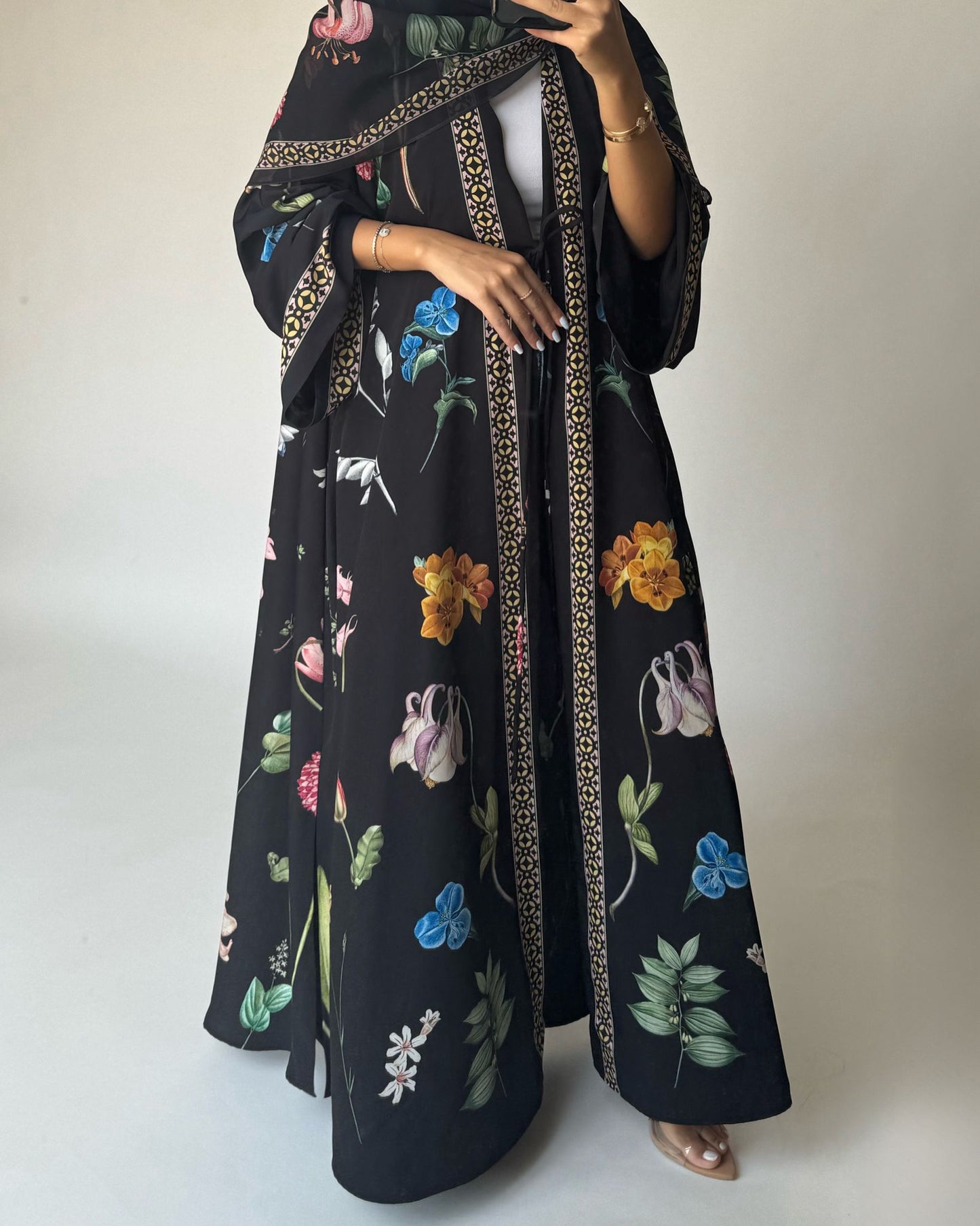 A446 - Black A-Cut Flower Summery Daily Abaya