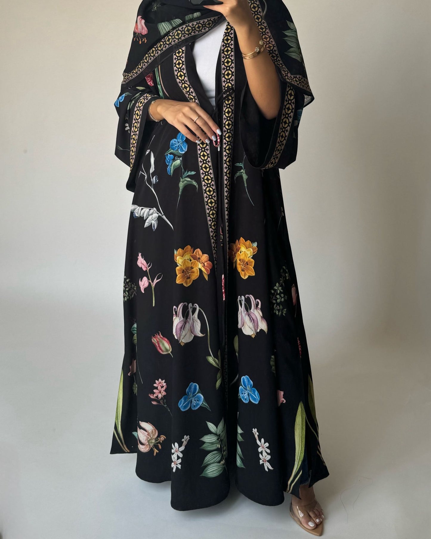 A446 - Black A-Cut Flower Summery Daily Abaya