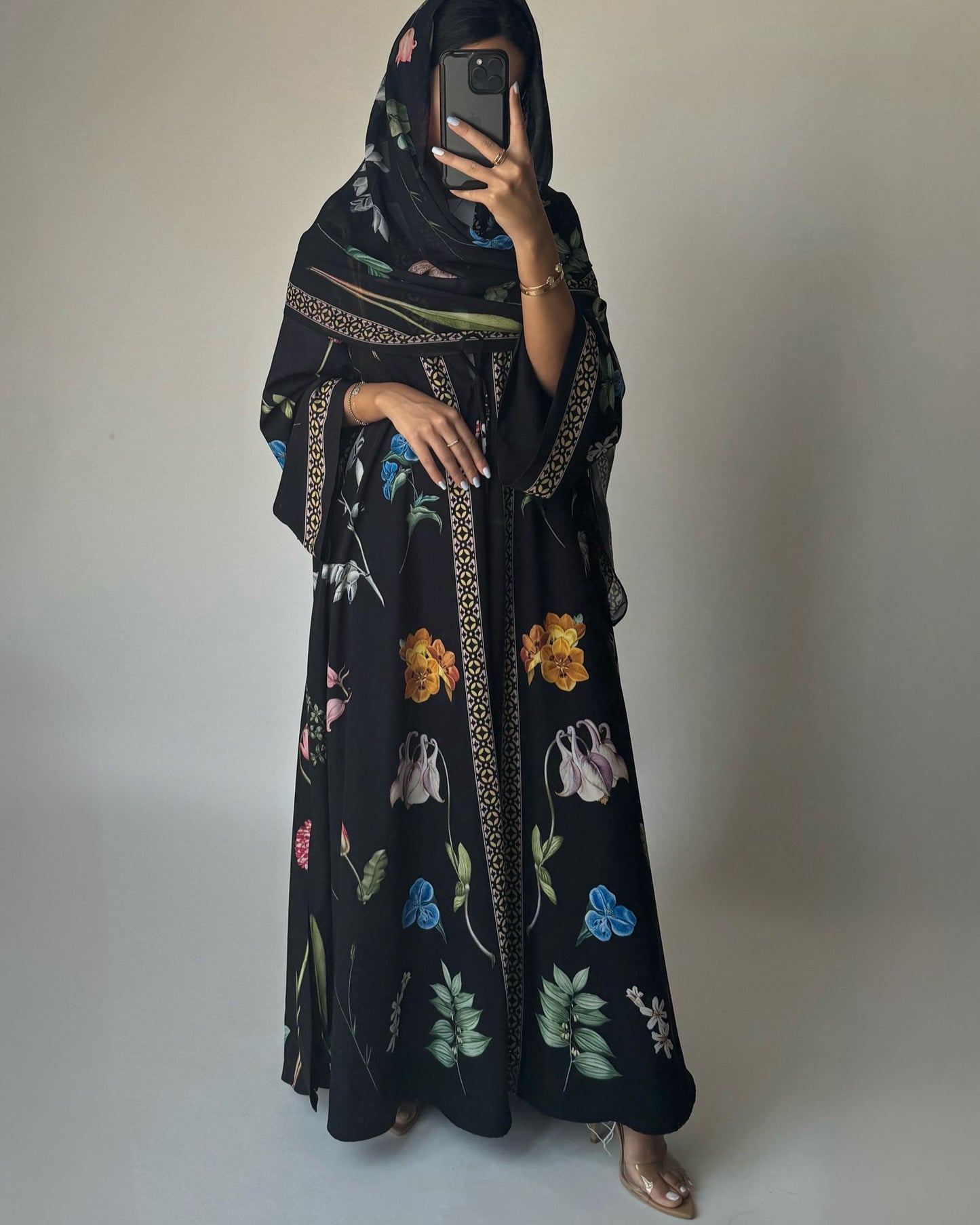 A446 - Black A-Cut Flower Summery Daily Abaya
