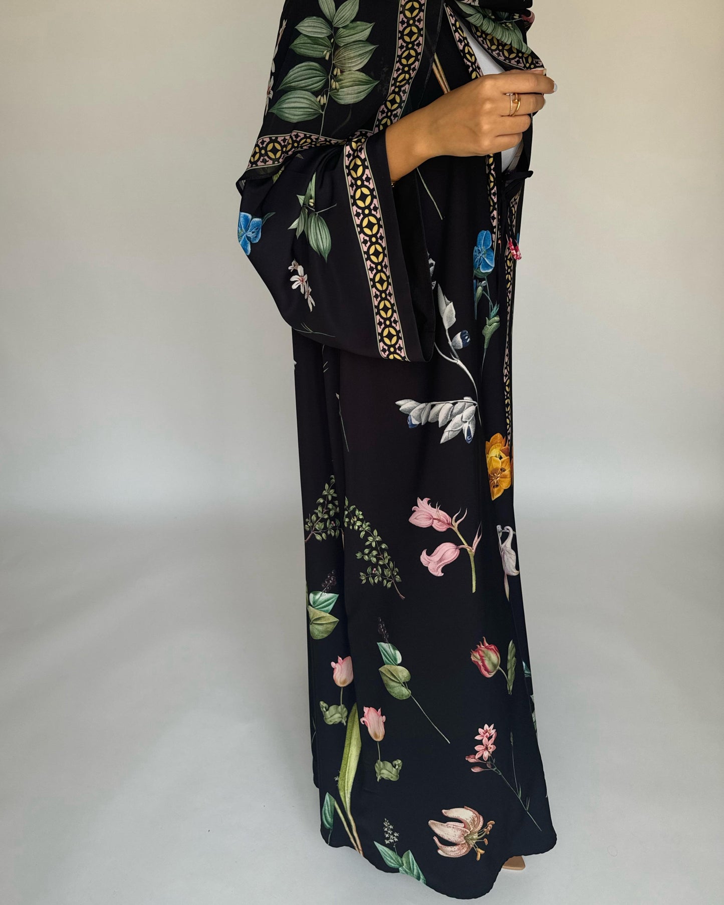 A446 - Black A-Cut Flower Summery Daily Abaya