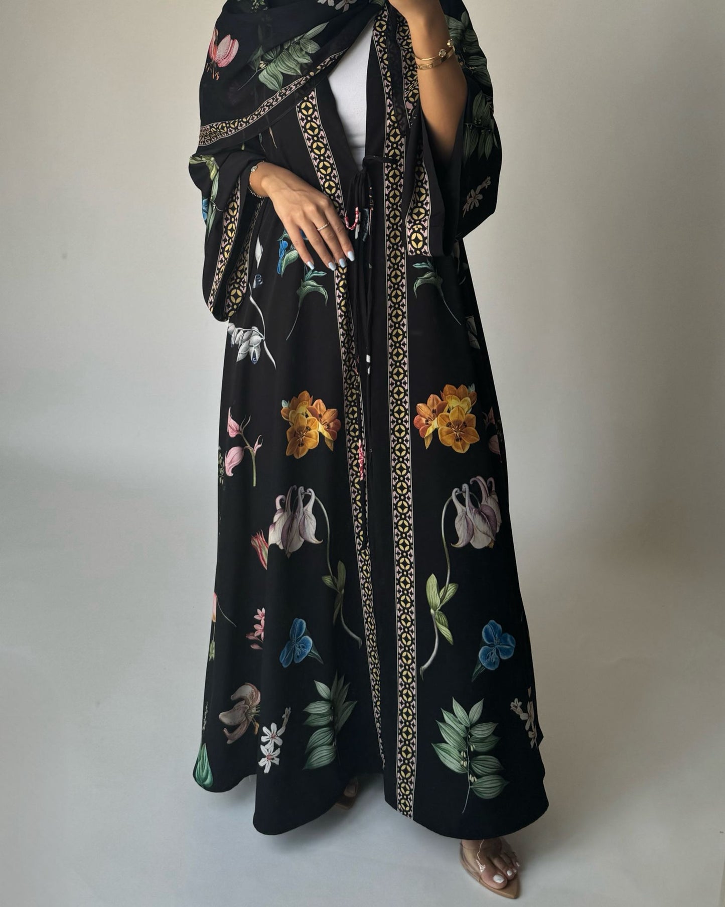 A446 - Black A-Cut Flower Summery Daily Abaya