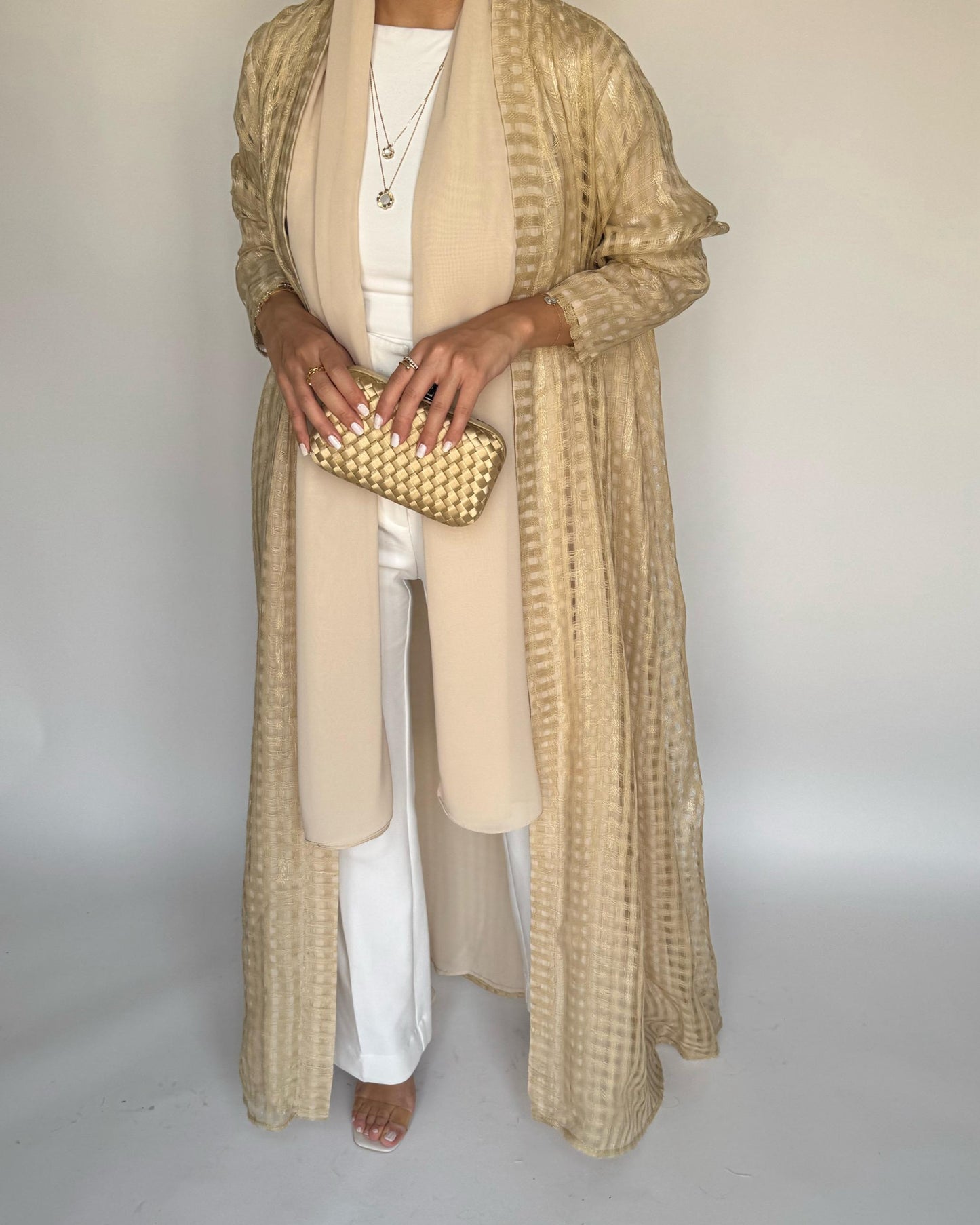 A451 - Gold A-Cut Linen Checkered Summery Daily Abaya