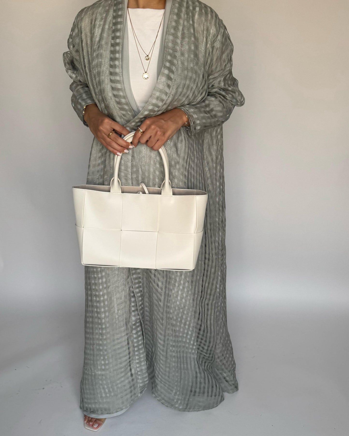 A450 - Gray A-Cut Linen Checkered Summery Daily Abaya