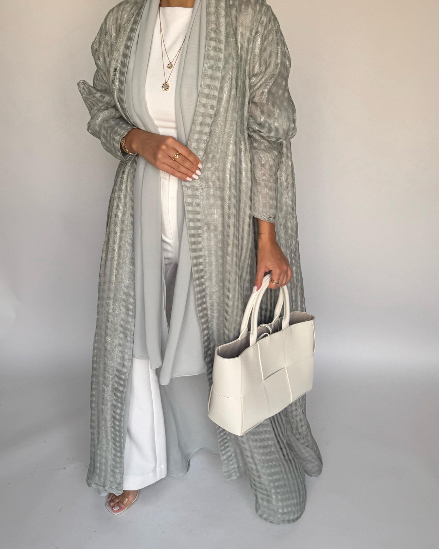 A450 - Gray A-Cut Linen Checkered Summery Daily Abaya