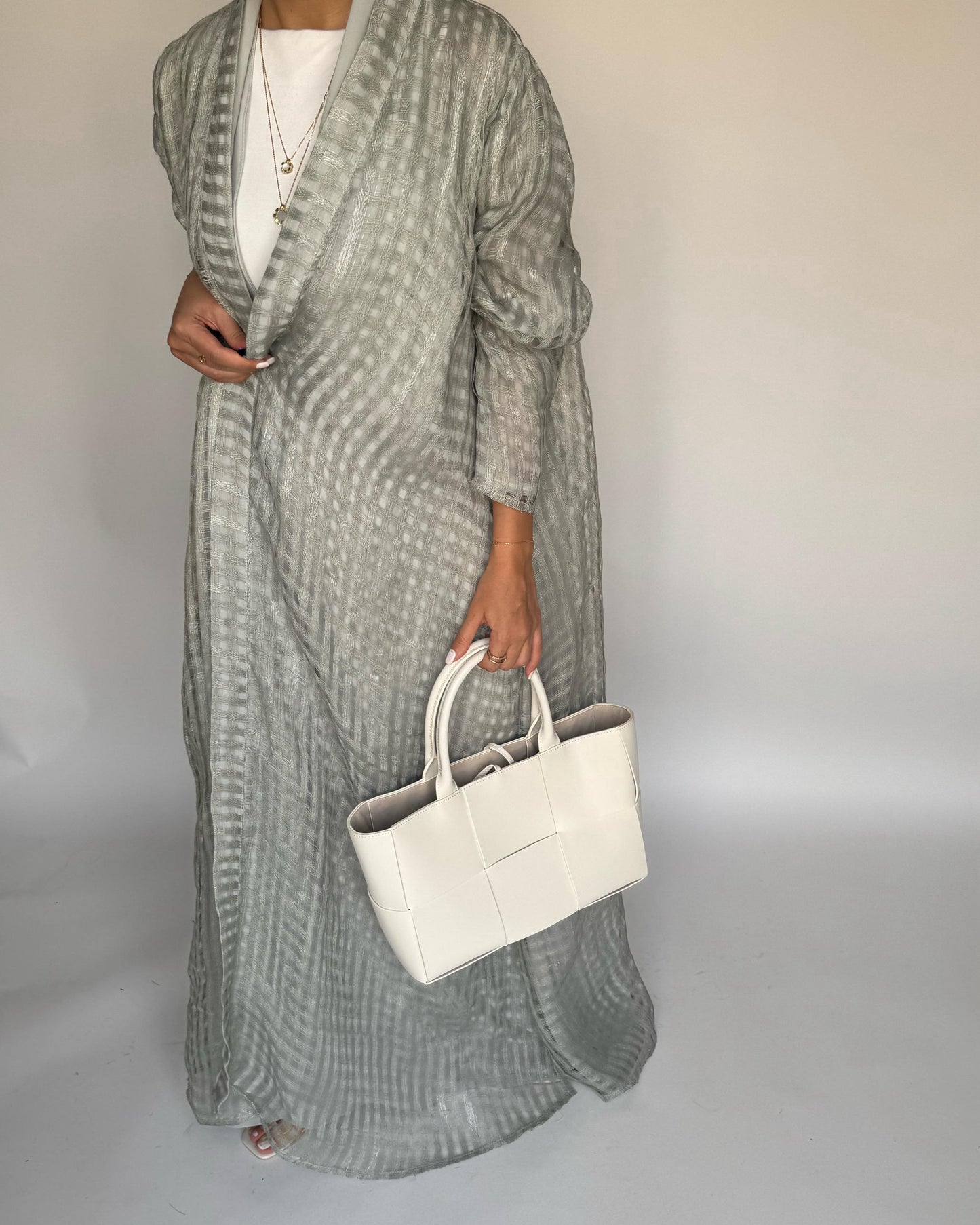 A450 - Gray A-Cut Linen Checkered Summery Daily Abaya