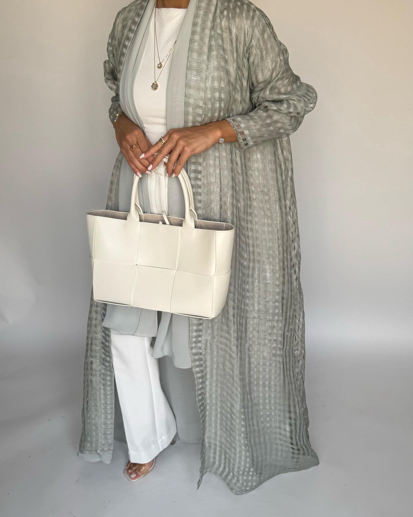 A450 - Gray A-Cut Linen Checkered Summery Daily Abaya