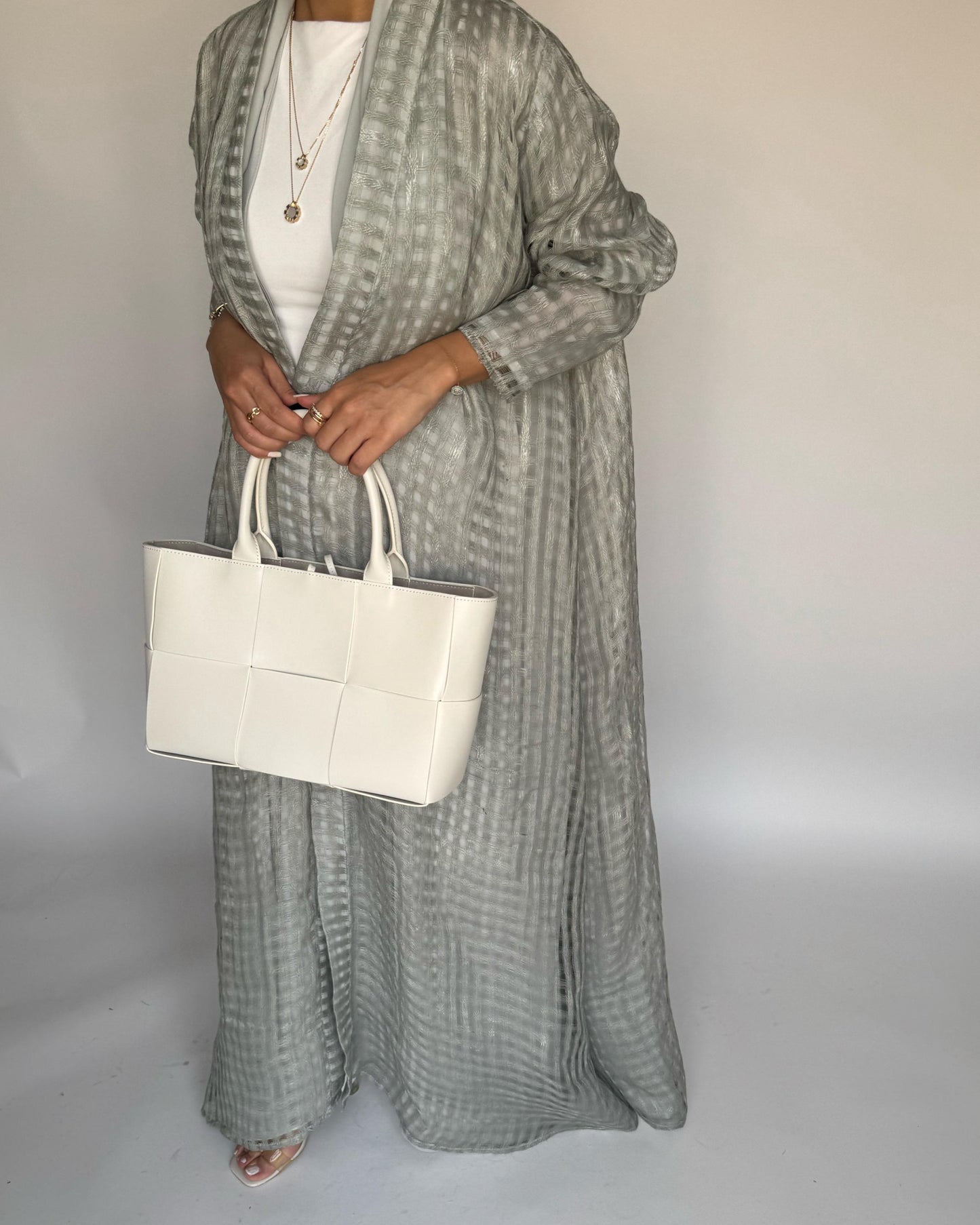 A450 - Gray A-Cut Linen Checkered Summery Daily Abaya