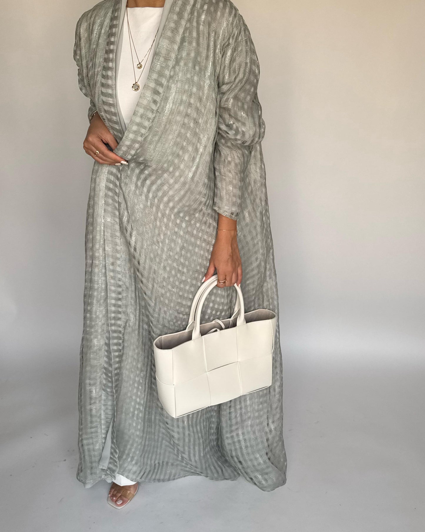 A450 - Gray A-Cut Linen Checkered Summery Daily Abaya