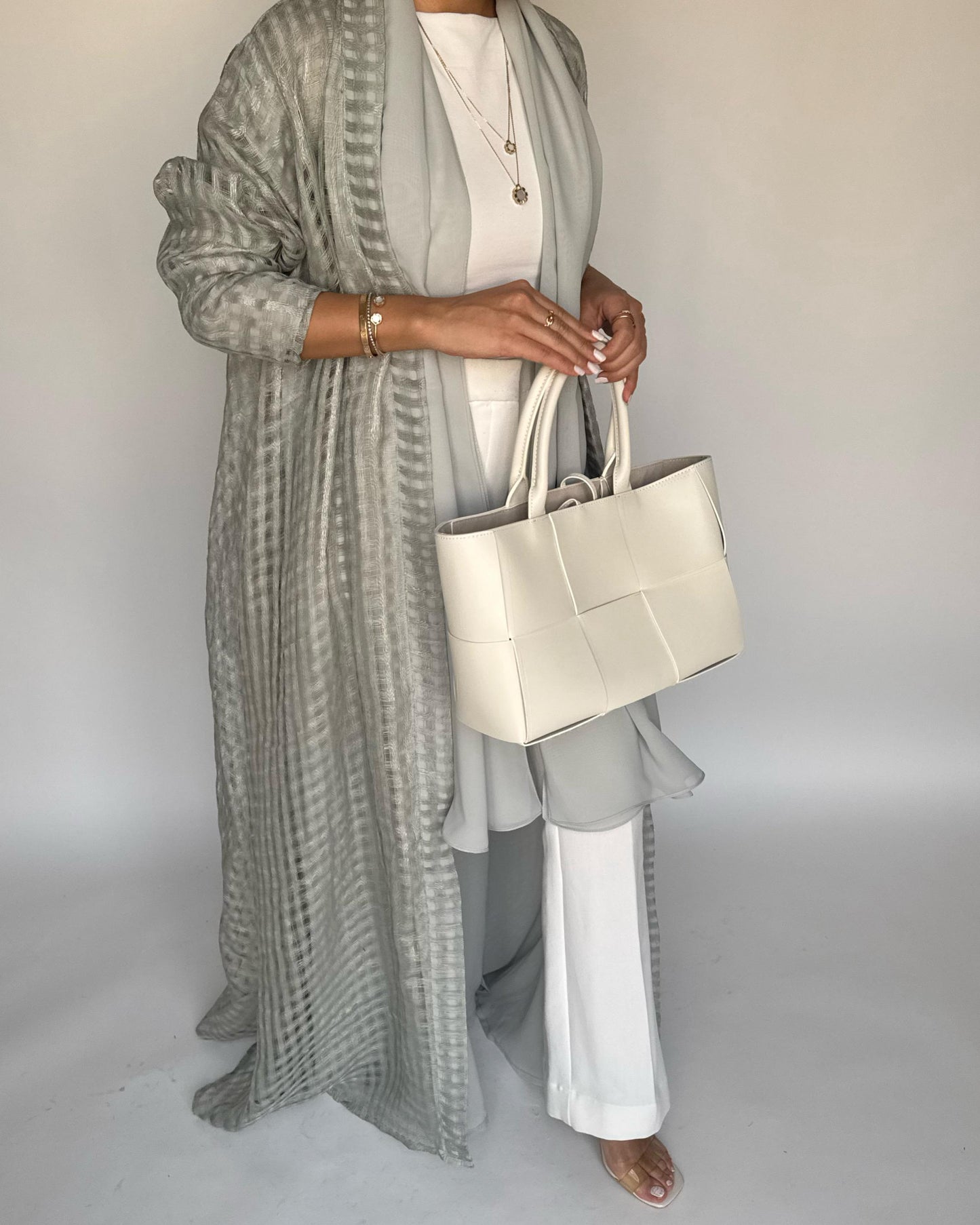A450 - Gray A-Cut Linen Checkered Summery Daily Abaya