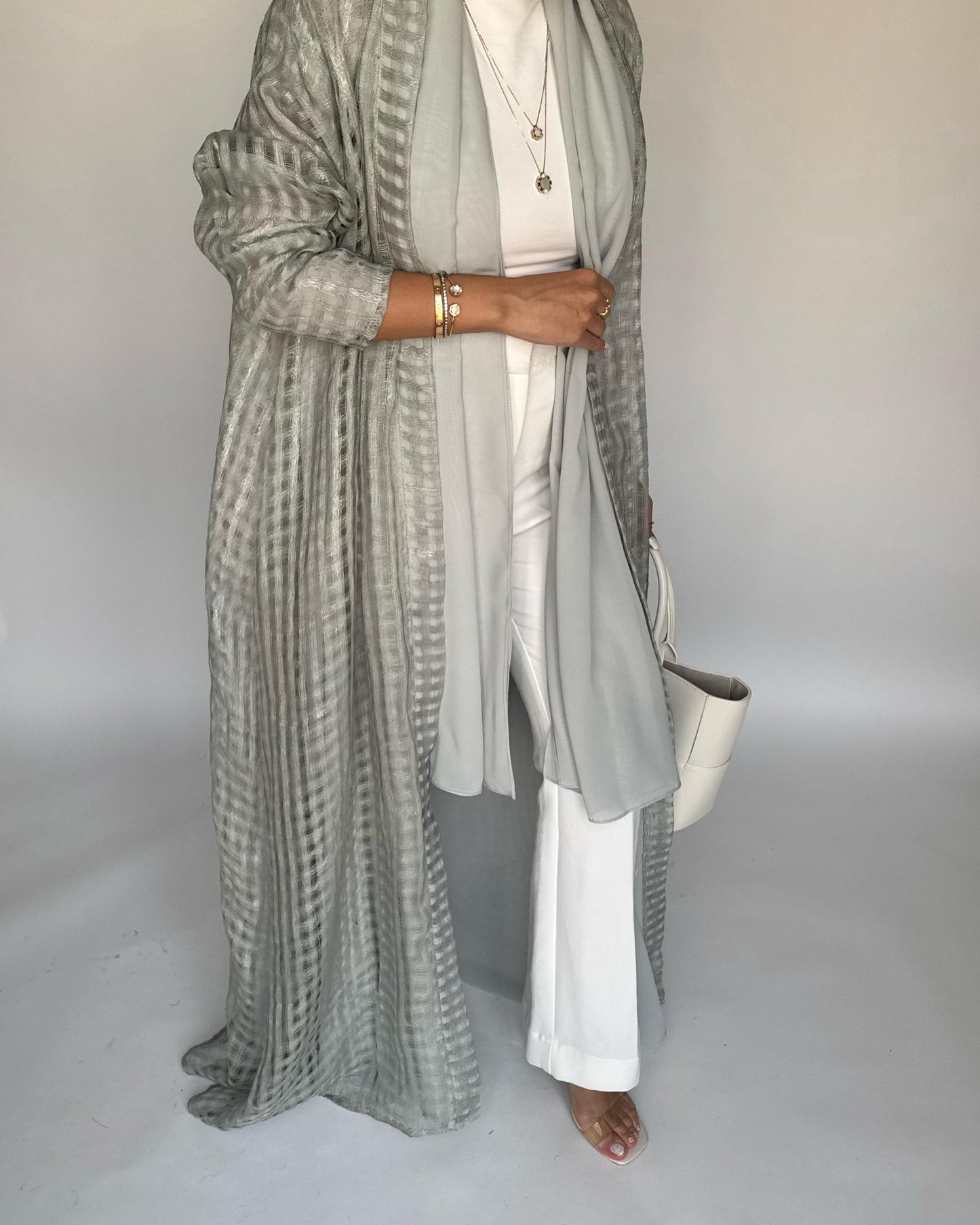 A450 - Gray A-Cut Linen Checkered Summery Daily Abaya