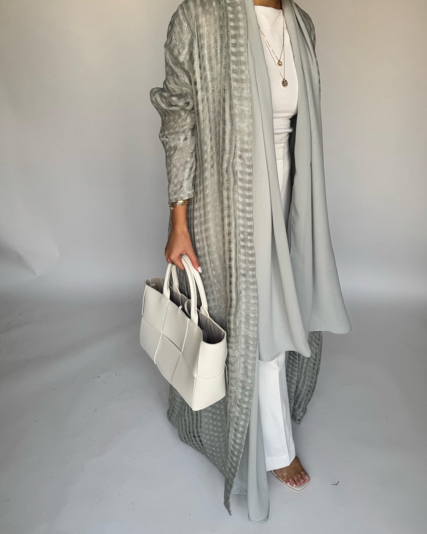 A450 - Gray A-Cut Linen Checkered Summery Daily Abaya