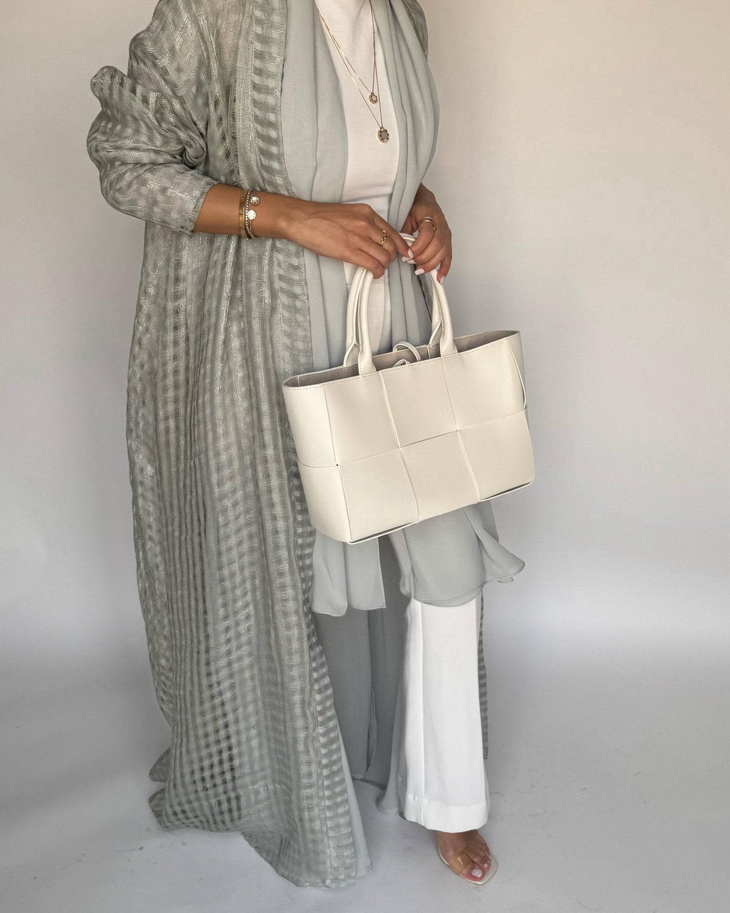 A450 - Gray A-Cut Linen Checkered Summery Daily Abaya