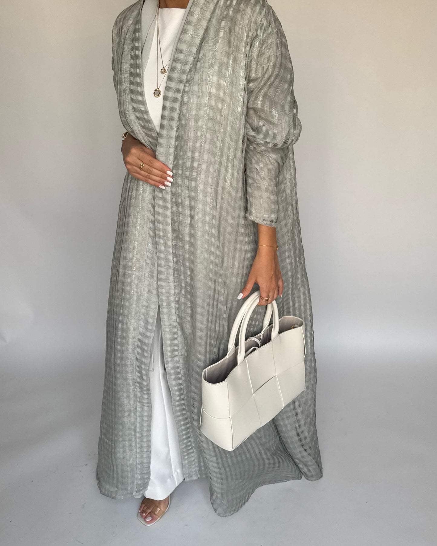 A450 - Gray A-Cut Linen Checkered Summery Daily Abaya
