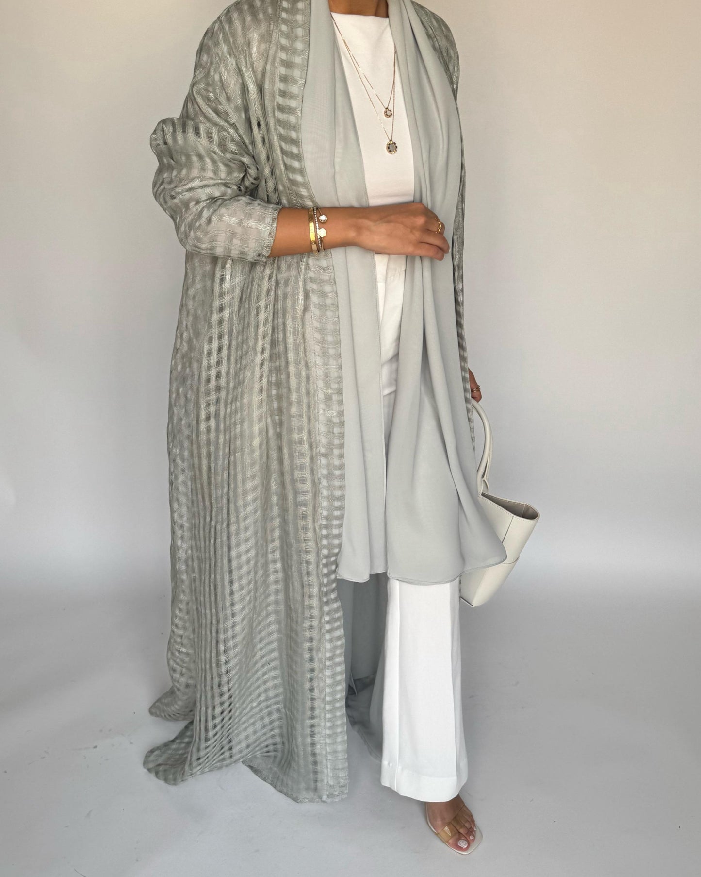 A450 - Gray A-Cut Linen Checkered Summery Daily Abaya