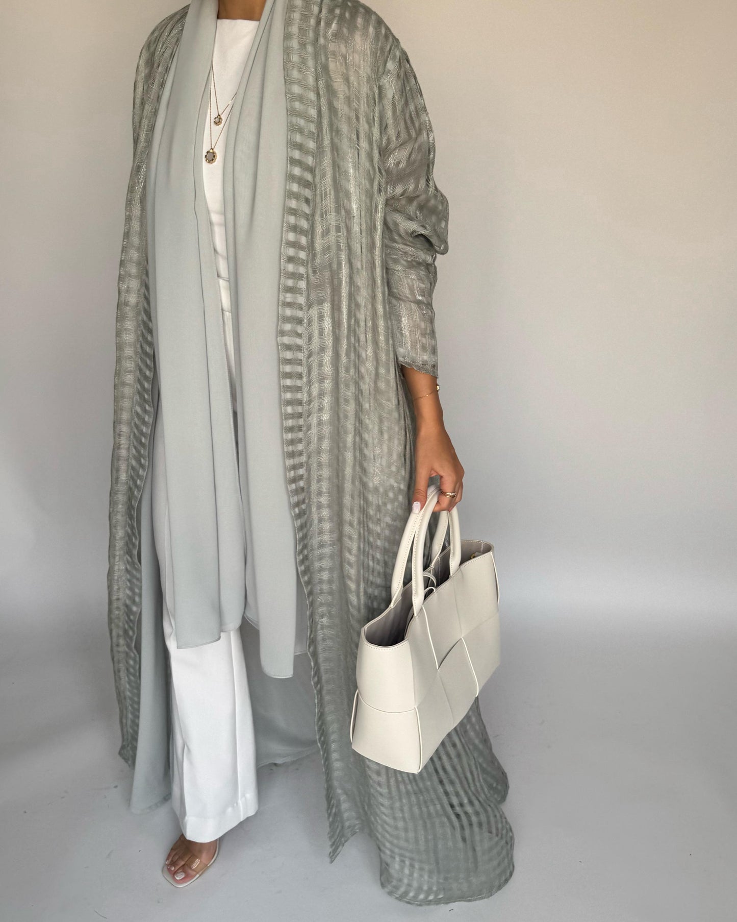 A450 - Gray A-Cut Linen Checkered Summery Daily Abaya