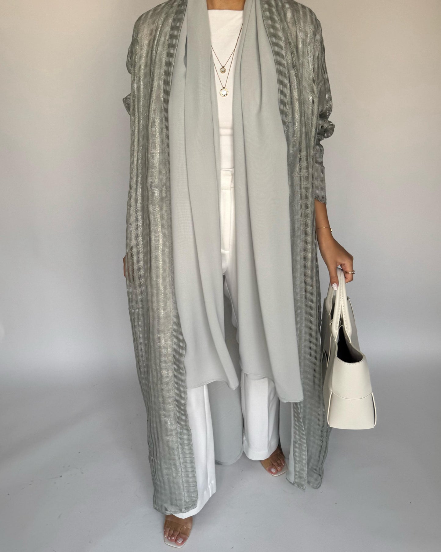 A450 - Gray A-Cut Linen Checkered Summery Daily Abaya