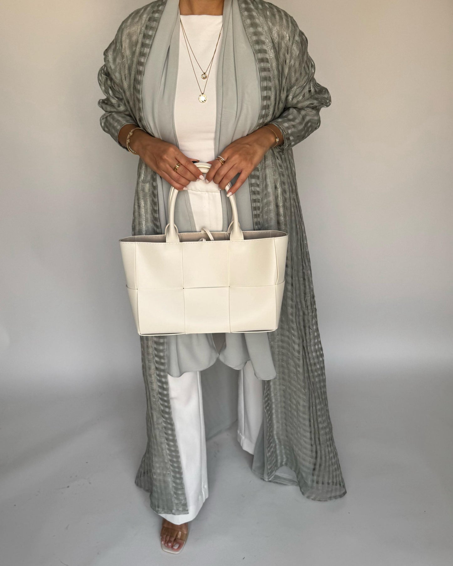 A450 - Gray A-Cut Linen Checkered Summery Daily Abaya
